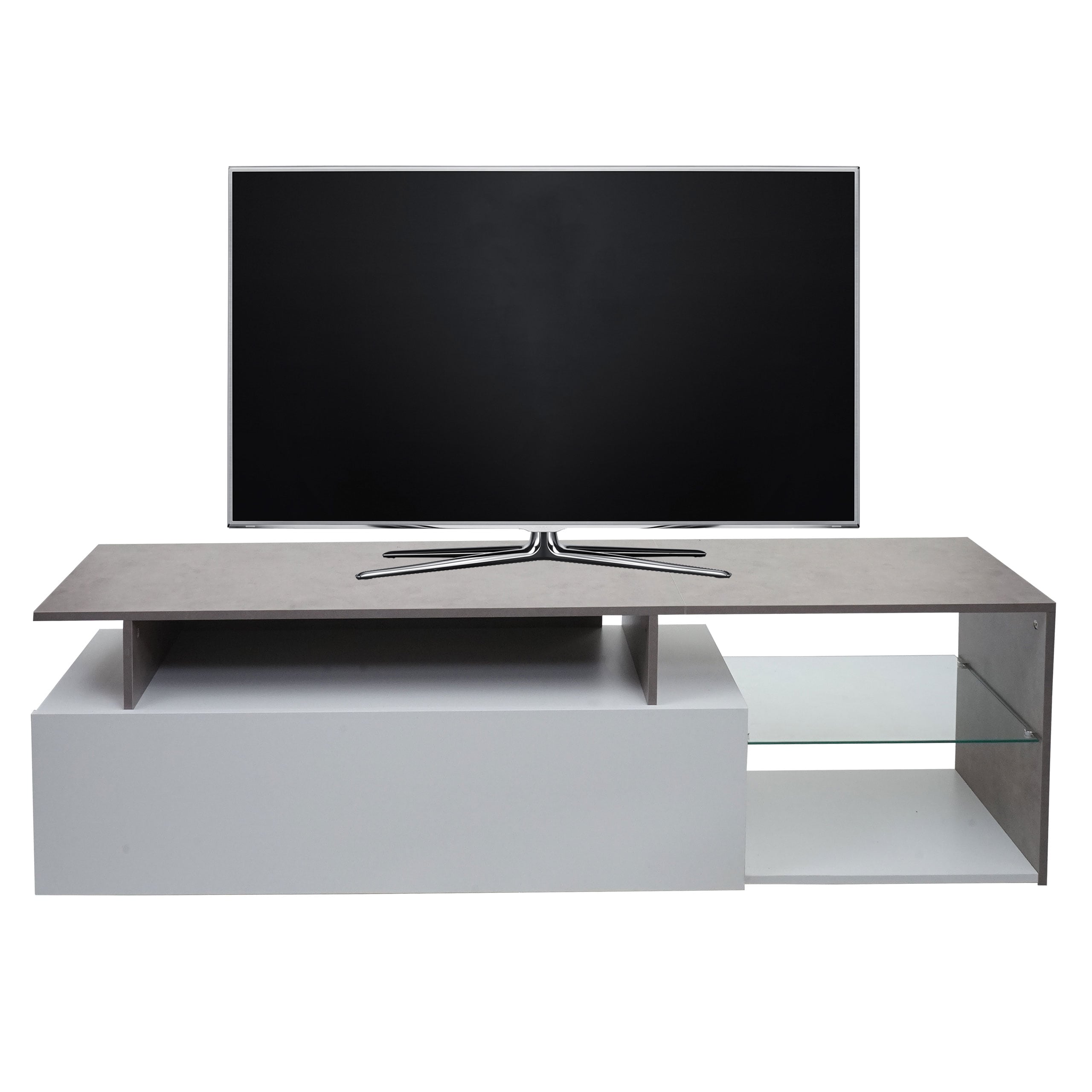 TV-Rack MCW-L35, Lowboard Fernsehtisch Sideboard TV-Schrank Kommode, Holz 47x170x40cm Staufach, Beton-Optik wei&szlig; 