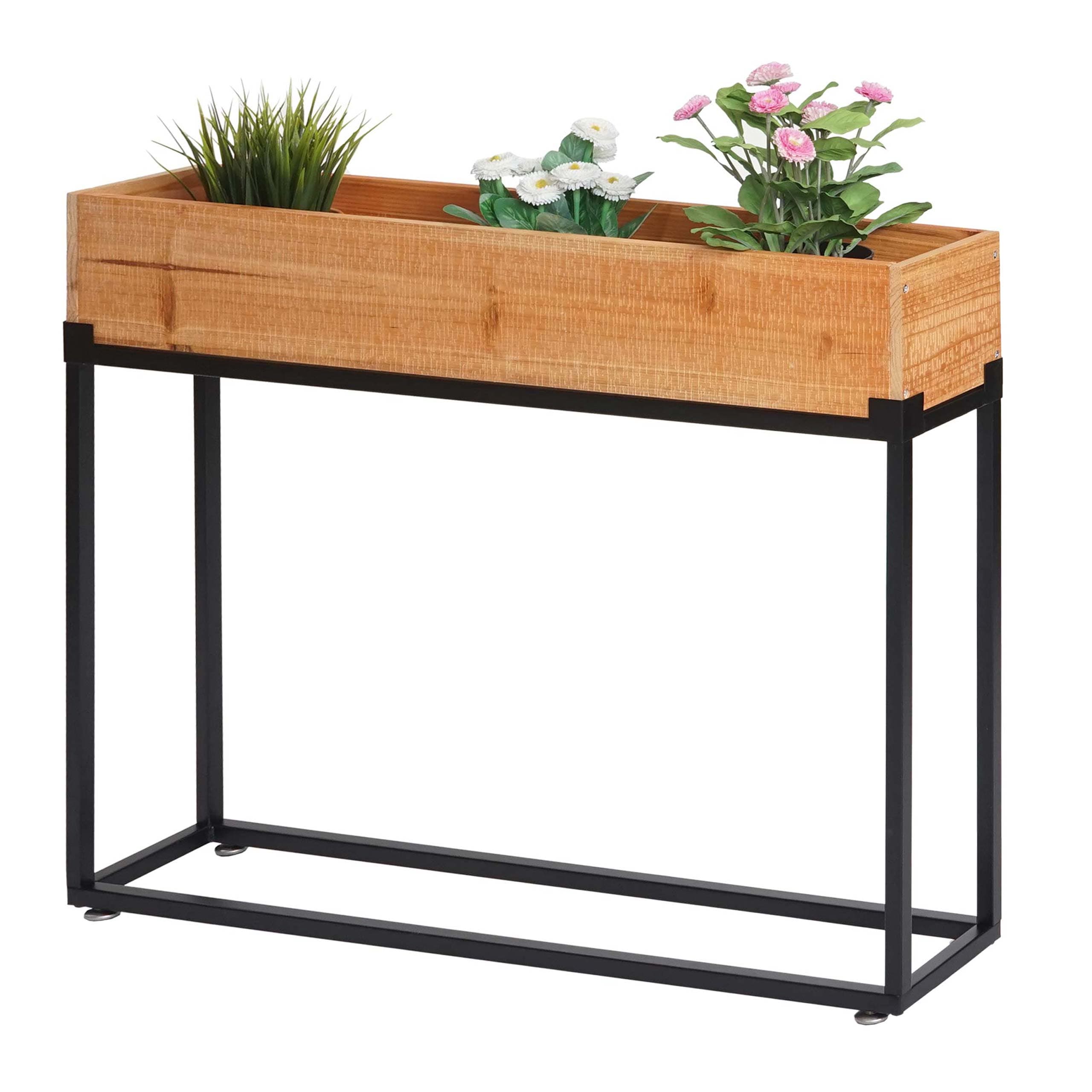 Hochbeet MCW-L32, Pflanzkasten Blumenkasten Gem&uuml;sebeet, Holz-Stahl 62x80x16cm ~ Gestell schwarz, naturfarben 