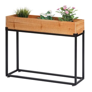 Hochbeet MCW-L32, Pflanzkasten Blumenkasten Gemüsebeet, Holz-Stahl 62x80x16cm ~ Gestell schwarz, naturfarben 