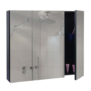 Spiegelschrank MCW-B19b, Badschrank Hängeschrank, 6 Regalböden hochglanz MVG-zertifiziert 70x80x16cm ~ schwarz 