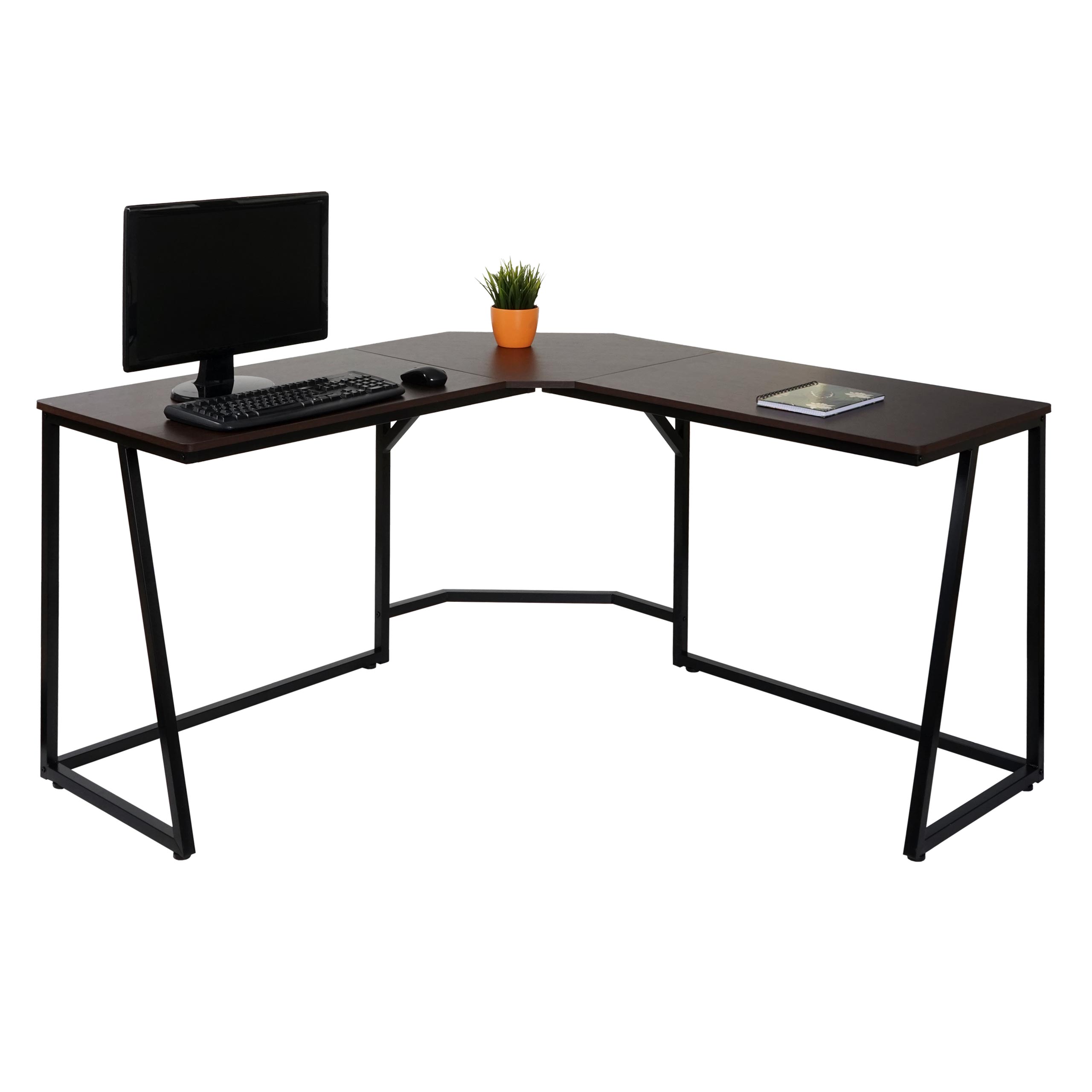 Eck-Schreibtisch MCW-K66, Computertisch Arbeitstisch, MVG-zertifiziert 76x140x140cm, MDF Metall ~ dunkelbraun 