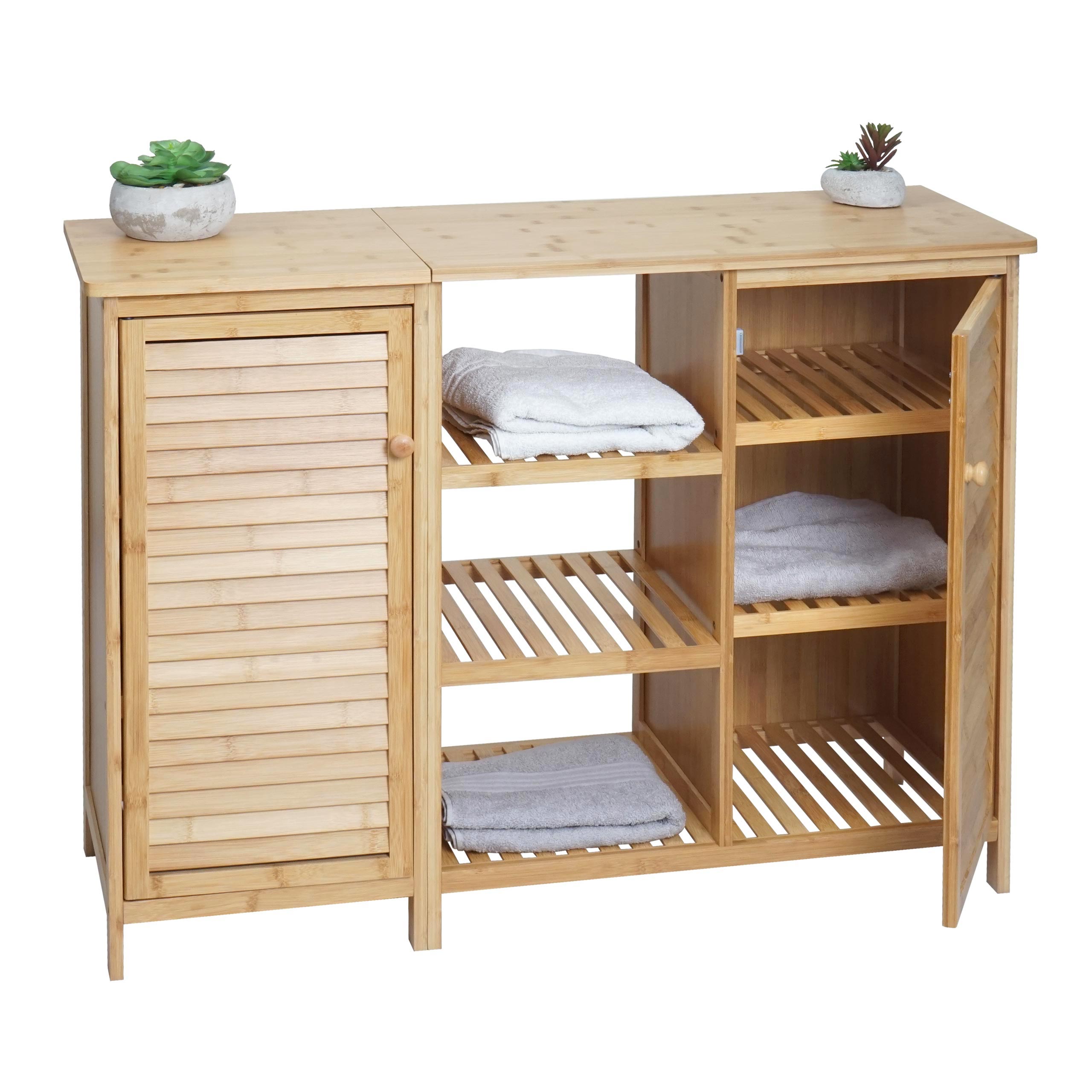 Badezimmerschrank MCW-B18, Regal Kommode Badschrank Badregal, 2 T&uuml;ren Bambus 75x99x33cm 