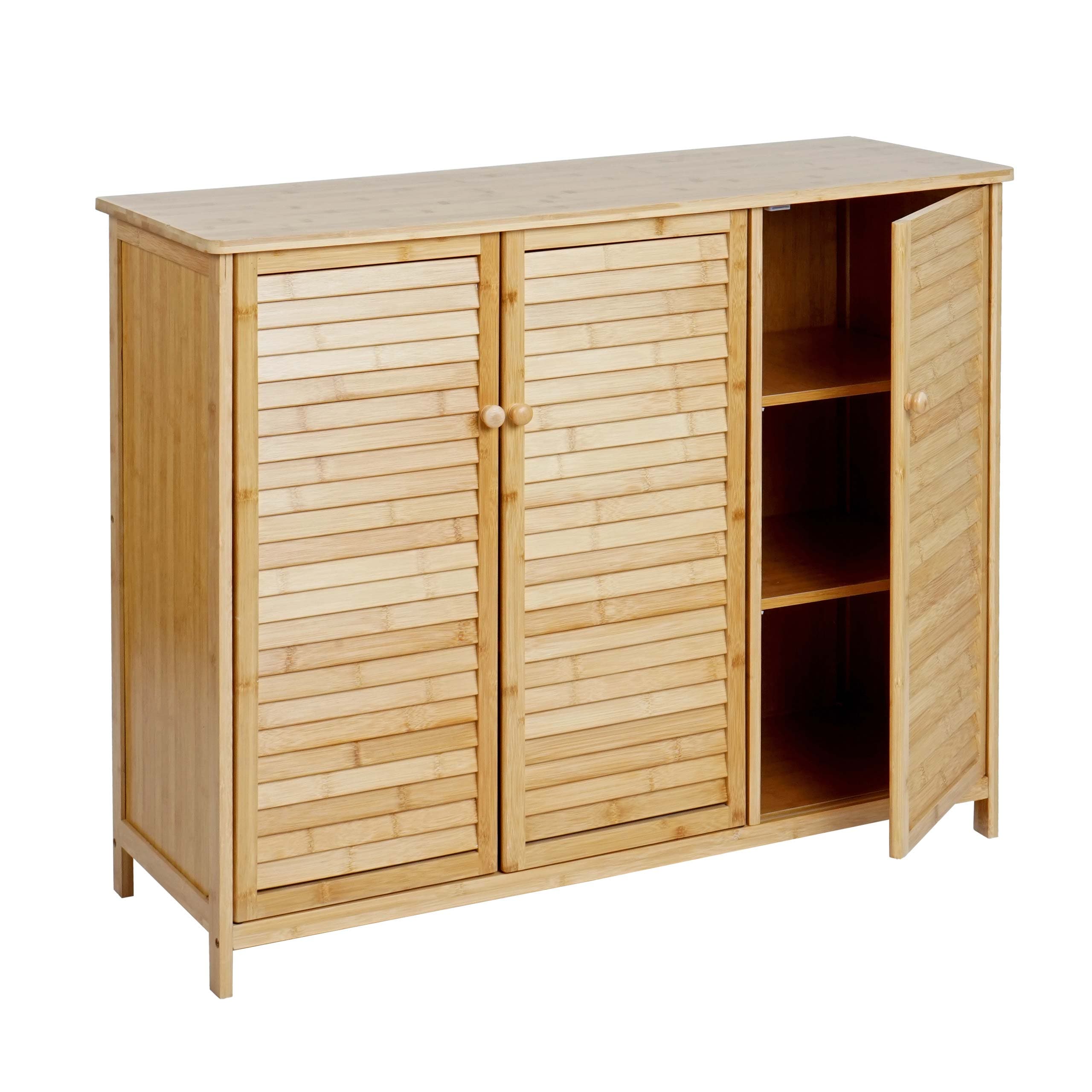 Sideboard MCW-B18, Schrank Kommode Highboard, 3 T&uuml;ren Bambus 81x97x34cm 