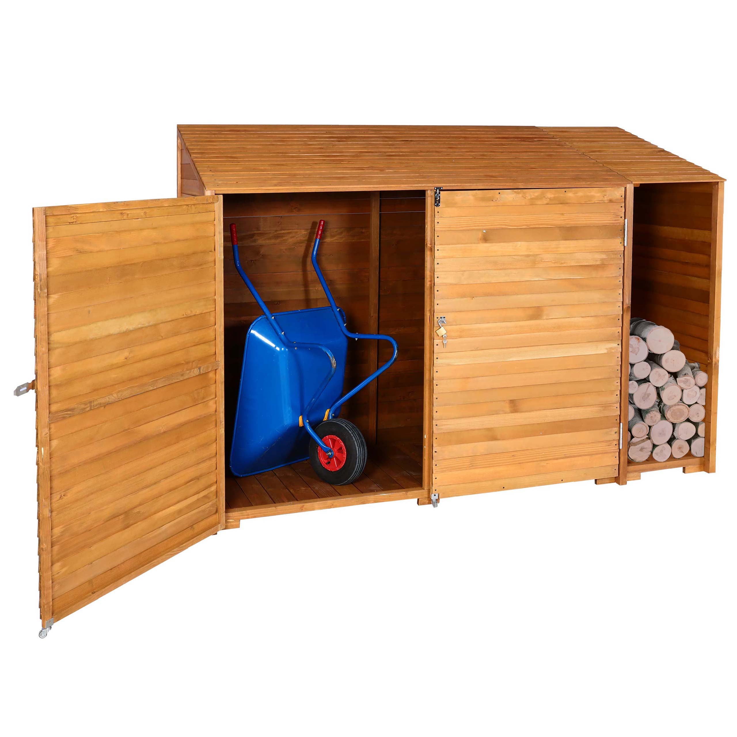 Ger&auml;teschuppen MCW-J75, Ger&auml;teschrank Ger&auml;tehaus, Holz gebeizt MVG-zertifiziert, 180x250x93cm ~ naturfarben 