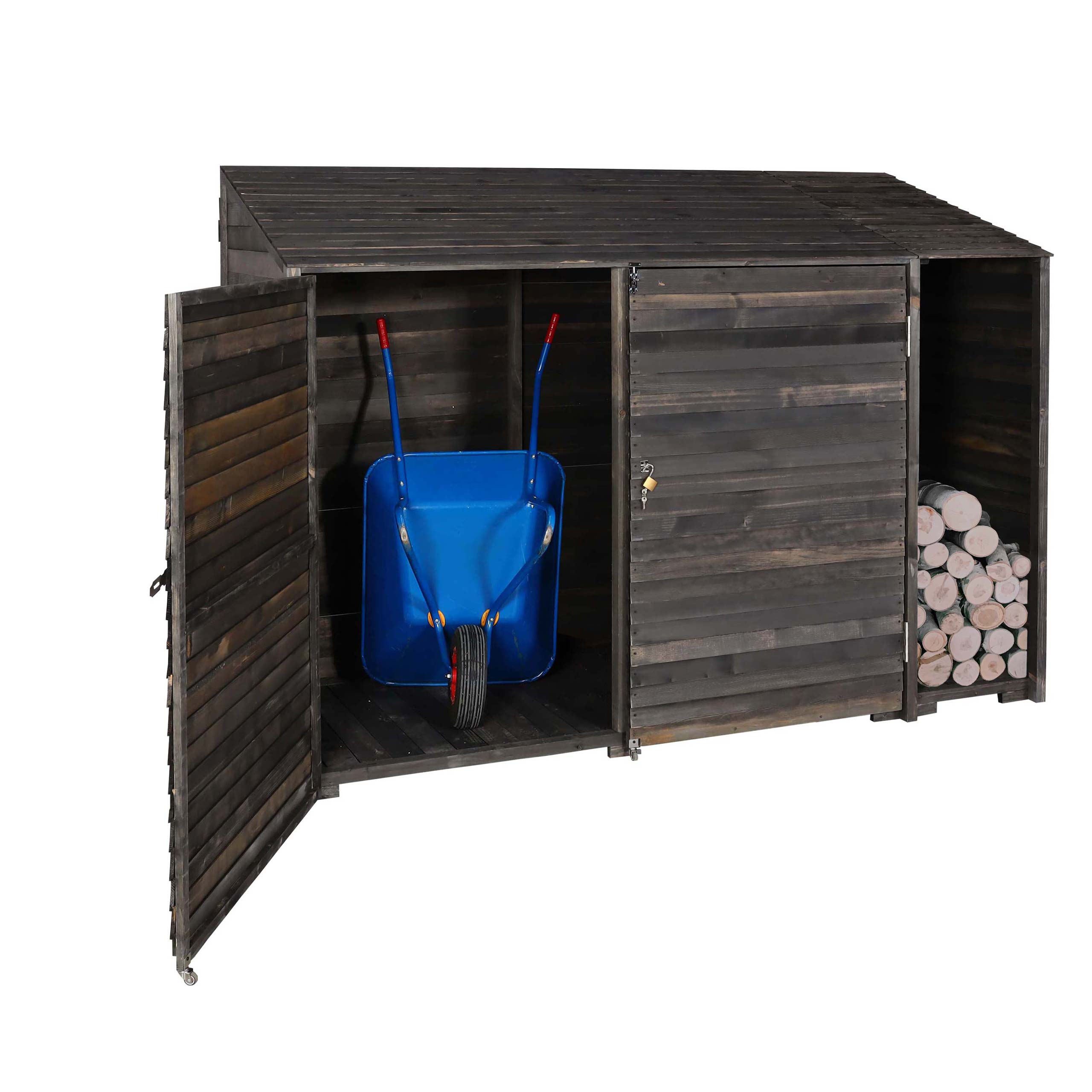 Ger&auml;teschuppen MCW-J75, Ger&auml;teschrank Ger&auml;tehaus, Holz gebeizt MVG-zertifiziert, 180x250x93cm ~ anthrazit-grau 
