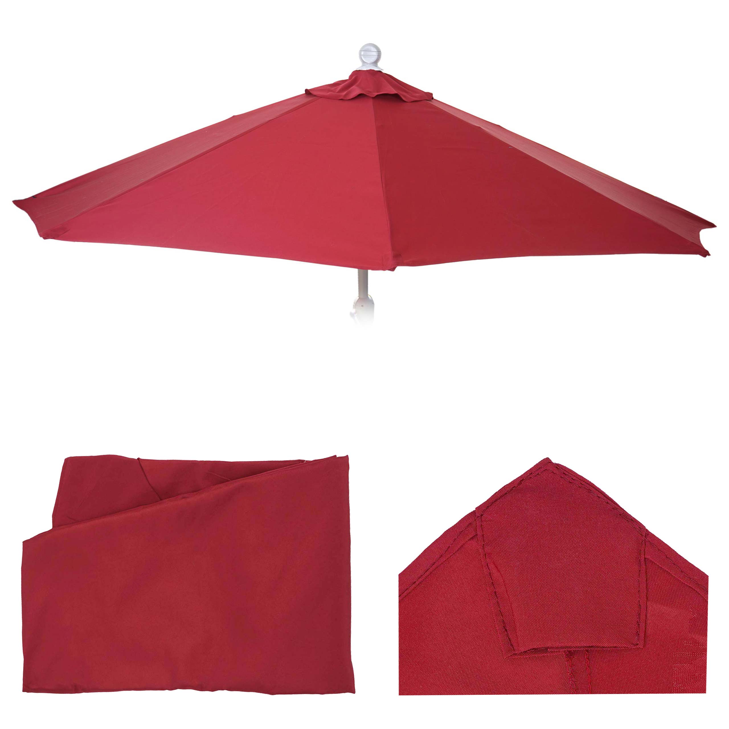 Ersatz-Bezug f&uuml;r Sonnenschirm halbrund Lorca, Sonnenschirmbezug Ersatzbezug, 300cm Stoff/Textil UV 50+ 3kg ~ bordeaux 