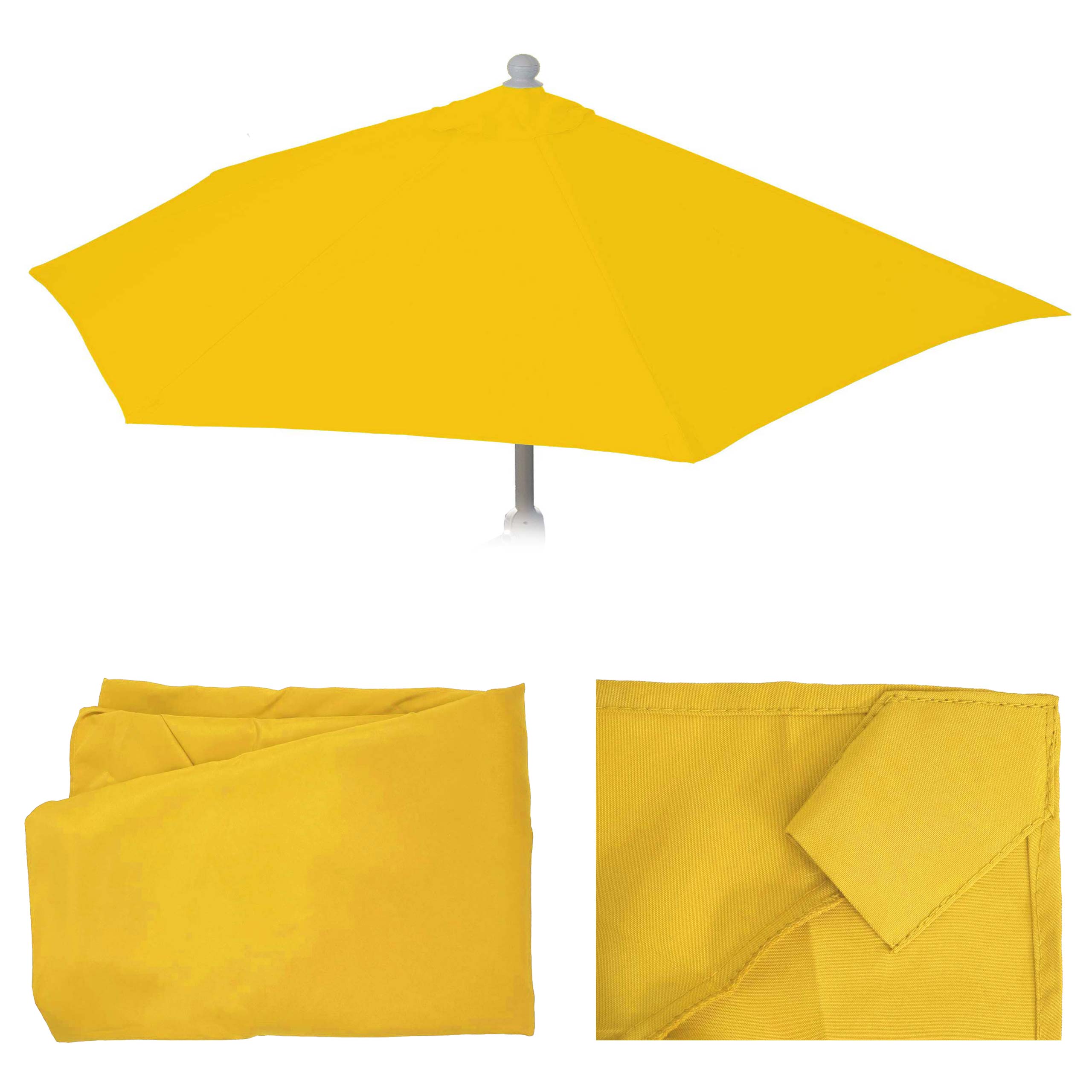 Ersatz-Bezug f&uuml;r Sonnenschirm halbrund Lorca, Sonnenschirmbezug Ersatzbezug, 270cm Stoff/Textil UV 50+ 3kg ~ gelb 