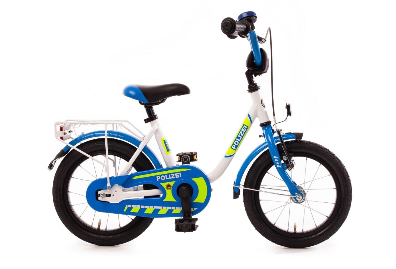 Kinderfahrrad POLIZEI, kristall-weiß/blau/neon, 14" - versch. Ausführungen