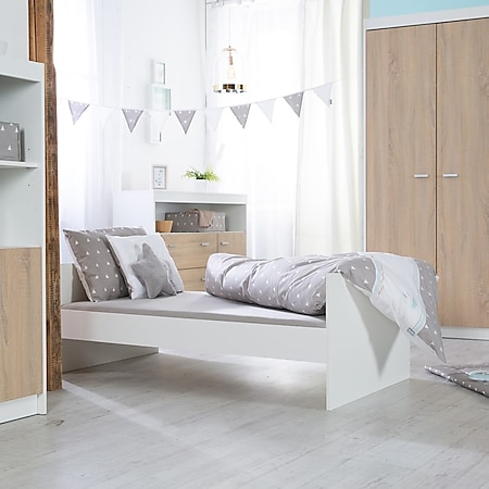 Kombi-Kinderbett 'Gabriella', 70 x 140 cm, weiß/ natur, höhenverstellbar, 3  Schlupfsprossen, umbaubar bei Marktkauf online bestellen