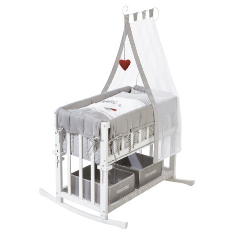 Stubenbett 'Adam & Eule', 4 in 1 Beistell- & Babybett, Wiege & Bank, wei&szlig;, inkl. Ausstattung 