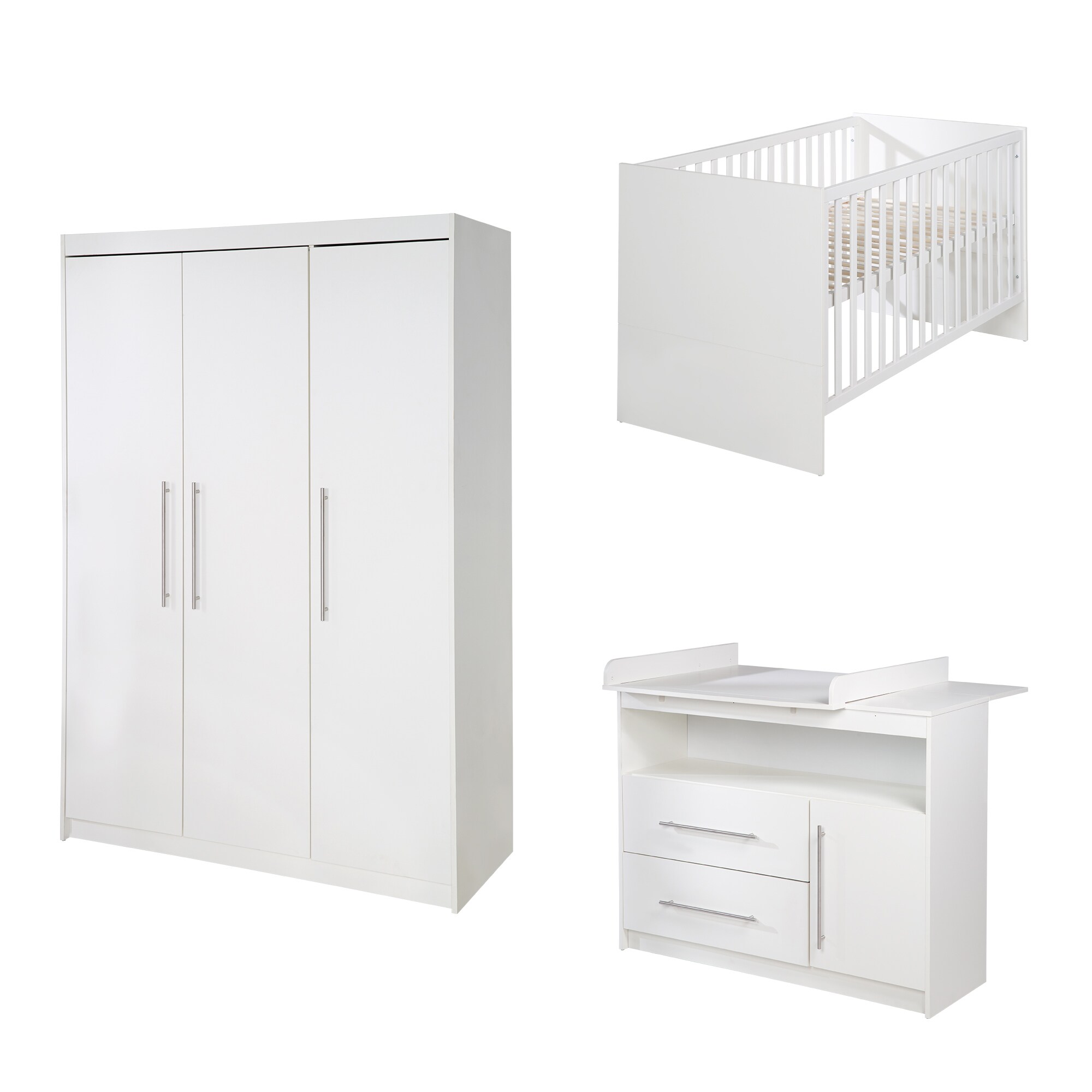 roba Kinderzimmerset 'Maren', inkl. Kombi-Bett ca. 70 x 140 cm, Wickelkommode breit & Schrank 3-t&uuml;rig, wei&szlig; 