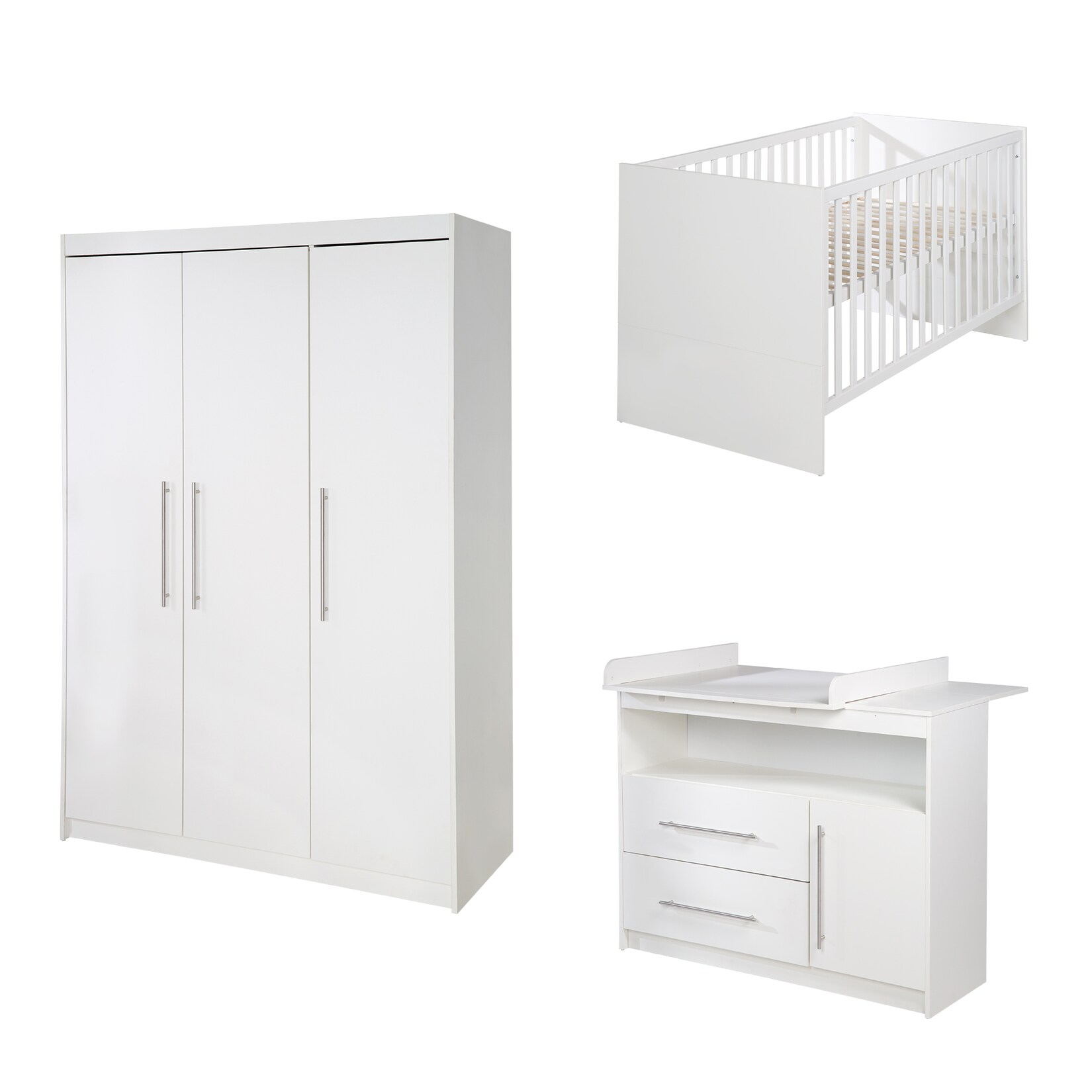 roba Kinderzimmerset 'Maren', inkl. Kombi-Bett ca. 70 x 140 cm, Wickelkommode breit & Schrank 3-türig, weiß