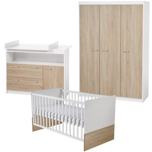roba Kinderzimmerset 'Gabriella' inkl. Babybett ca. 70 x 140 cm, breiter Wickelkommode & Schrank 3-türig 