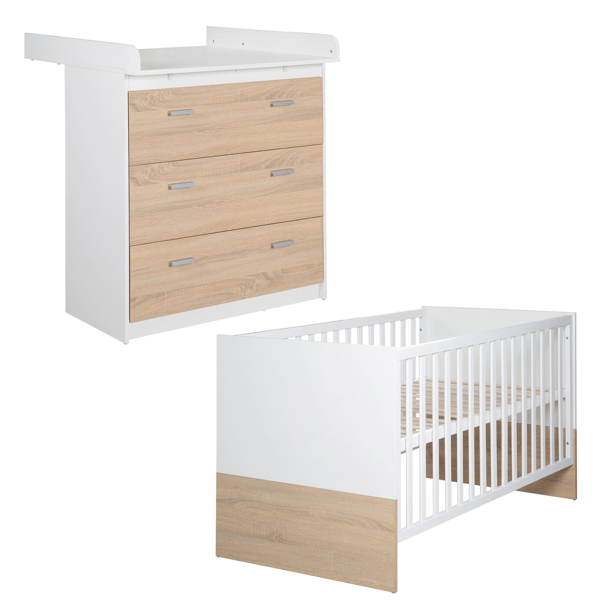 roba Kinderzimmerset 'Gabriella', 2-teiliges Babym&ouml;bel-Set bicolor aus Babybett ca. 70x140cm & Wickelkommode 