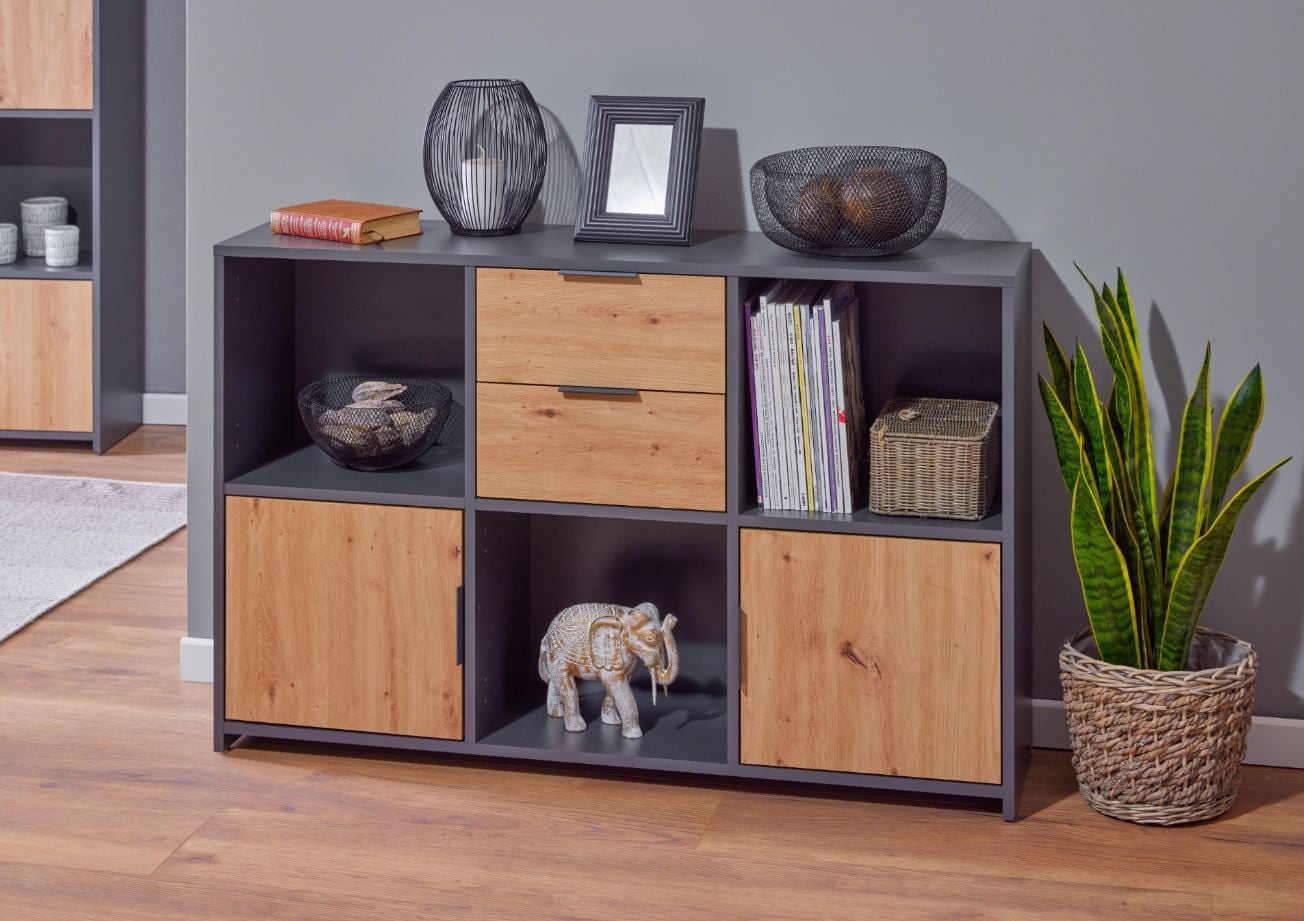 Inter Link Sideboard Pepeto - Anthrazit und Eiche Artisan Nachbildung - versch. Farben 