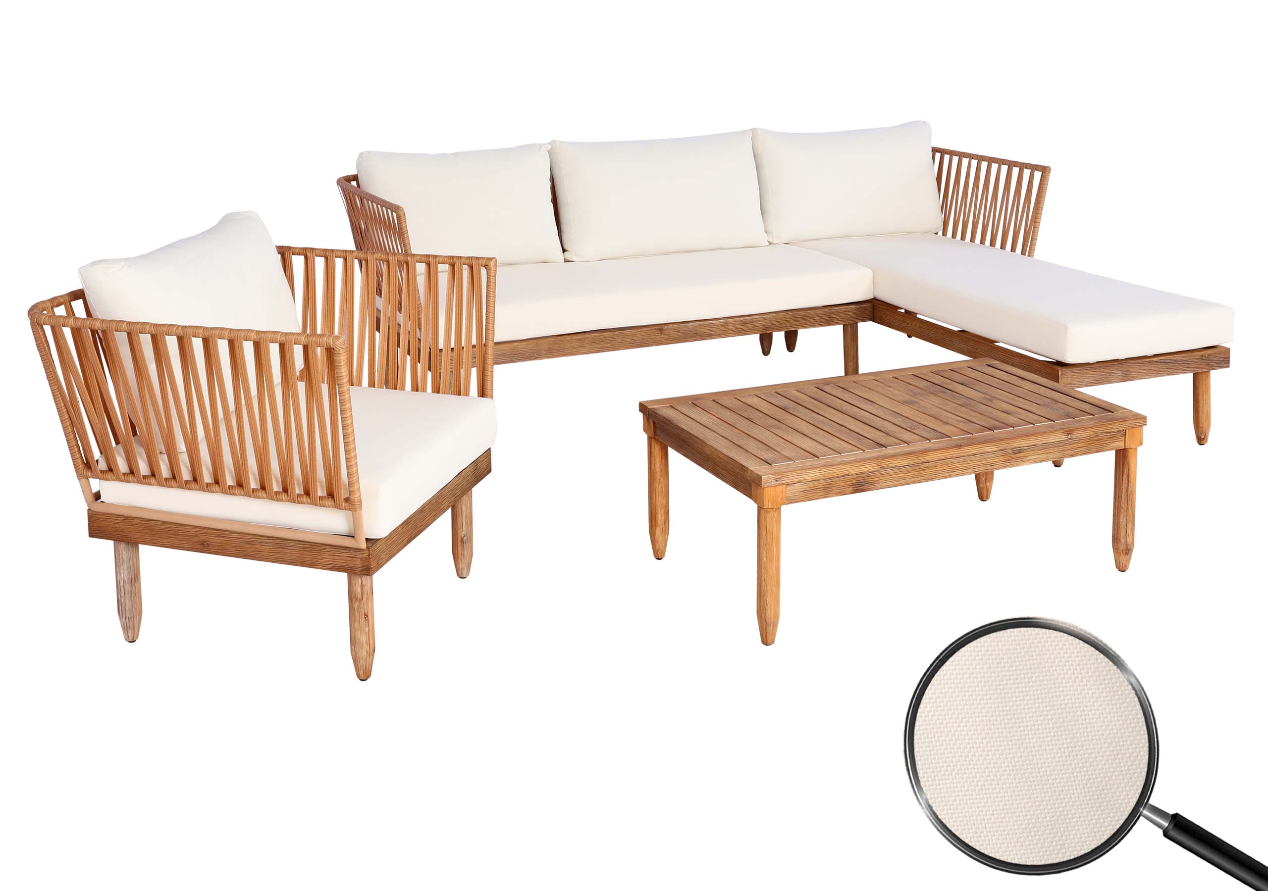 Garten-Garnitur MCW-L29, Garnitur Sitzgruppe Lounge-Set Sofa, Akazie Holz MVG-zertifiziert ~ creme-wei&szlig; 
