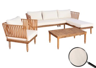 Garten-Garnitur MCW-L29, Garnitur Sitzgruppe Lounge-Set Sofa, Akazie Holz MVG-zertifiziert ~ creme-weiß 