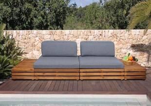 Garten-Garnitur MCW-L28, Lounge-Set Sitzgruppe Lounge-Sessel Sofa, Spun Poly Akazie Holz MVG ~ Polster dunkelgrau 