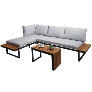 Garten Garnitur MCW-L27, Garnitur Sitzgruppe Lounge-Set Sofa, Spun Poly Alu Akazie Holz MVG-zertifiziert ~ hellgrau 