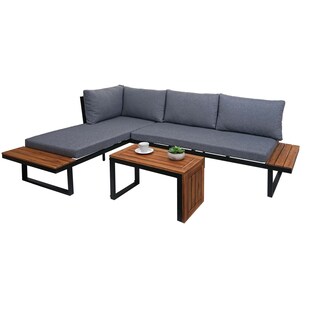Garten Garnitur MCW-L27, Garnitur Sitzgruppe Lounge-Set Sofa, Spun Poly Alu Akazie Holz MVG-zertifiziert ~ dunkelgrau 