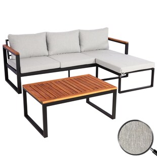 Garten-Garnitur MCW-L26b, Gartenlounge Sitzgruppe Lounge-Set Sofa, Aluminium Akazie Holz MVG-zertifiziert ~ hellgrau 