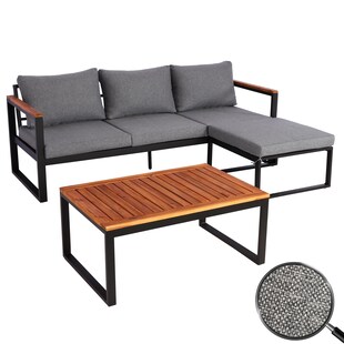 Garten-Garnitur MCW-L26b, Gartenlounge Sitzgruppe Lounge-Set Sofa, Aluminium Akazie Holz MVG-zertifiziert ~ dunkelgrau 