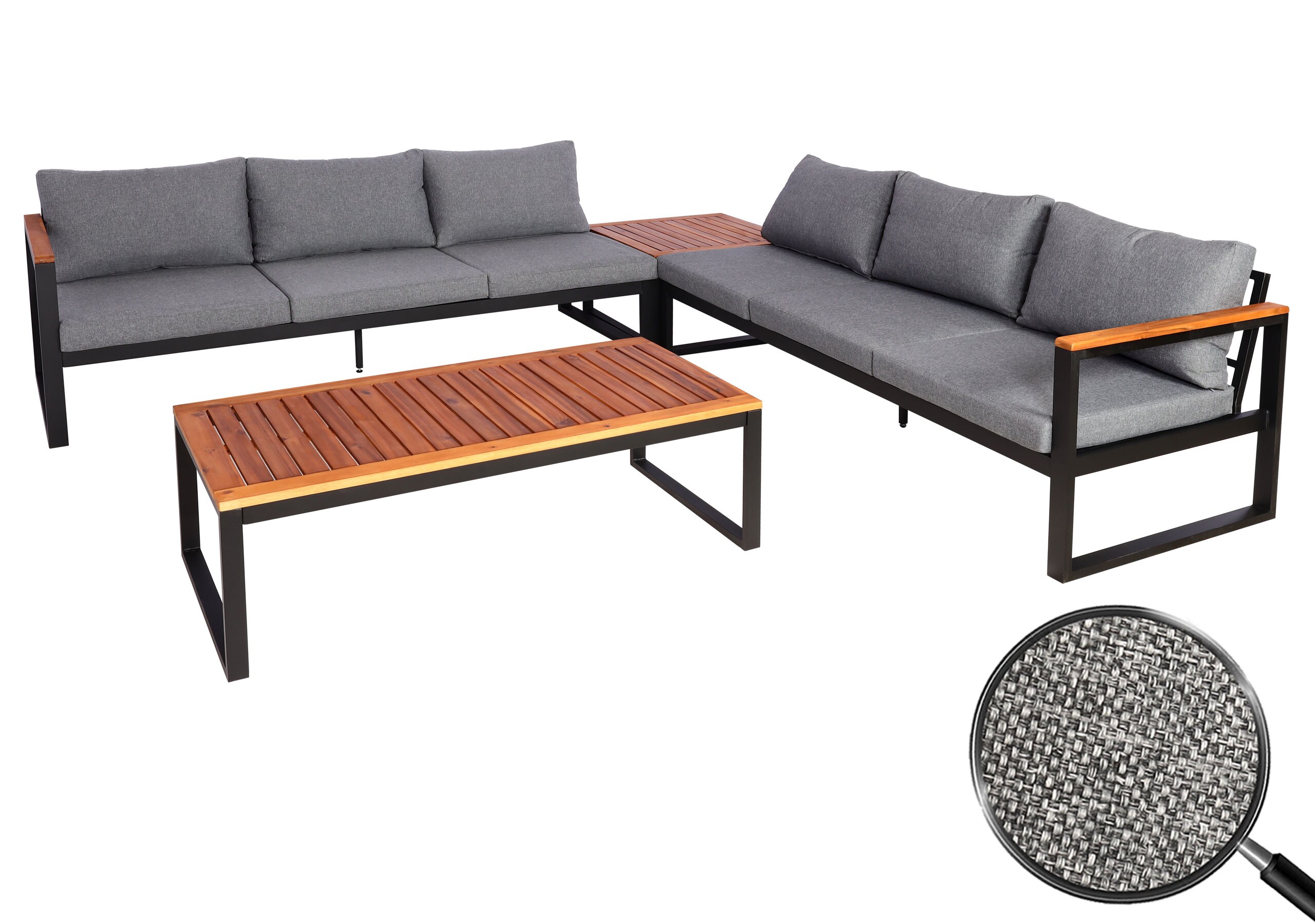 Garten-Garnitur MCW-L26, Gartenlounge Lounge-Set Sitzgruppe Sofa, Aluminium Akazie Holz MVG-zertifiziert ~ dunkelgrau 