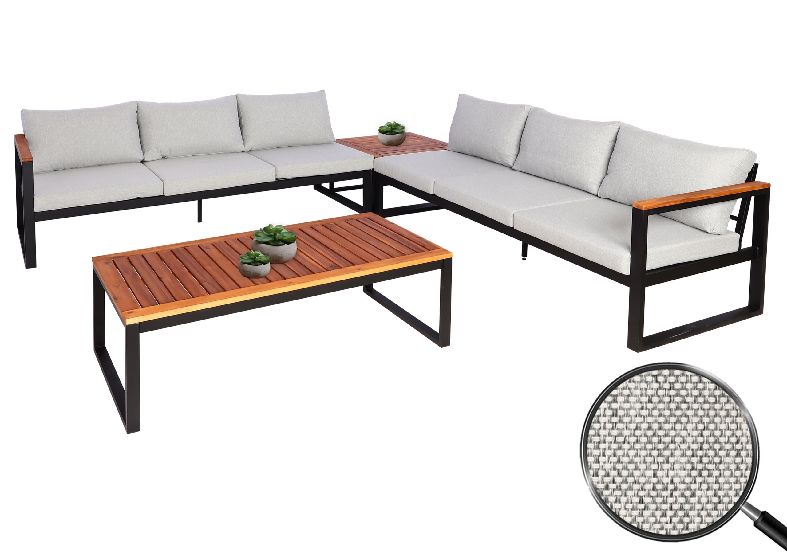 Garten-Garnitur MCW-L26, Gartenlounge Lounge-Set Sitzgruppe Sofa, Metall Akazie Holz MVG-zertifiziert ~ hellgrau 