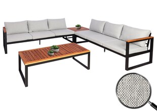 Garten-Garnitur MCW-L26, Gartenlounge Lounge-Set Sitzgruppe Sofa, Metall Akazie Holz MVG-zertifiziert ~ hellgrau 