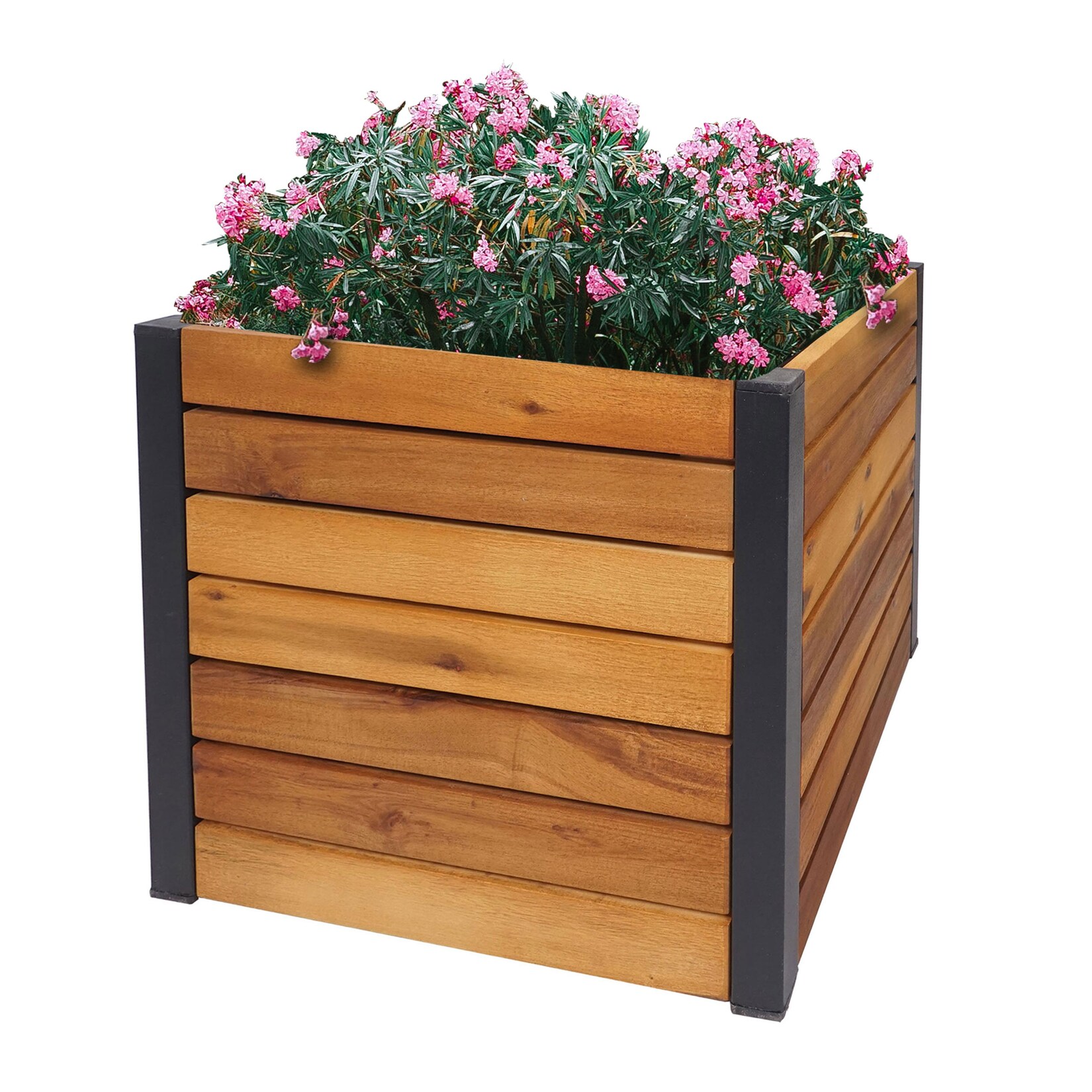 Pflanzkasten -L23, Hochbeet Blumenkasten, Outdoor Akazie Holz MVG-zertifiziert Aluminium ~ 32x34x34cm braun