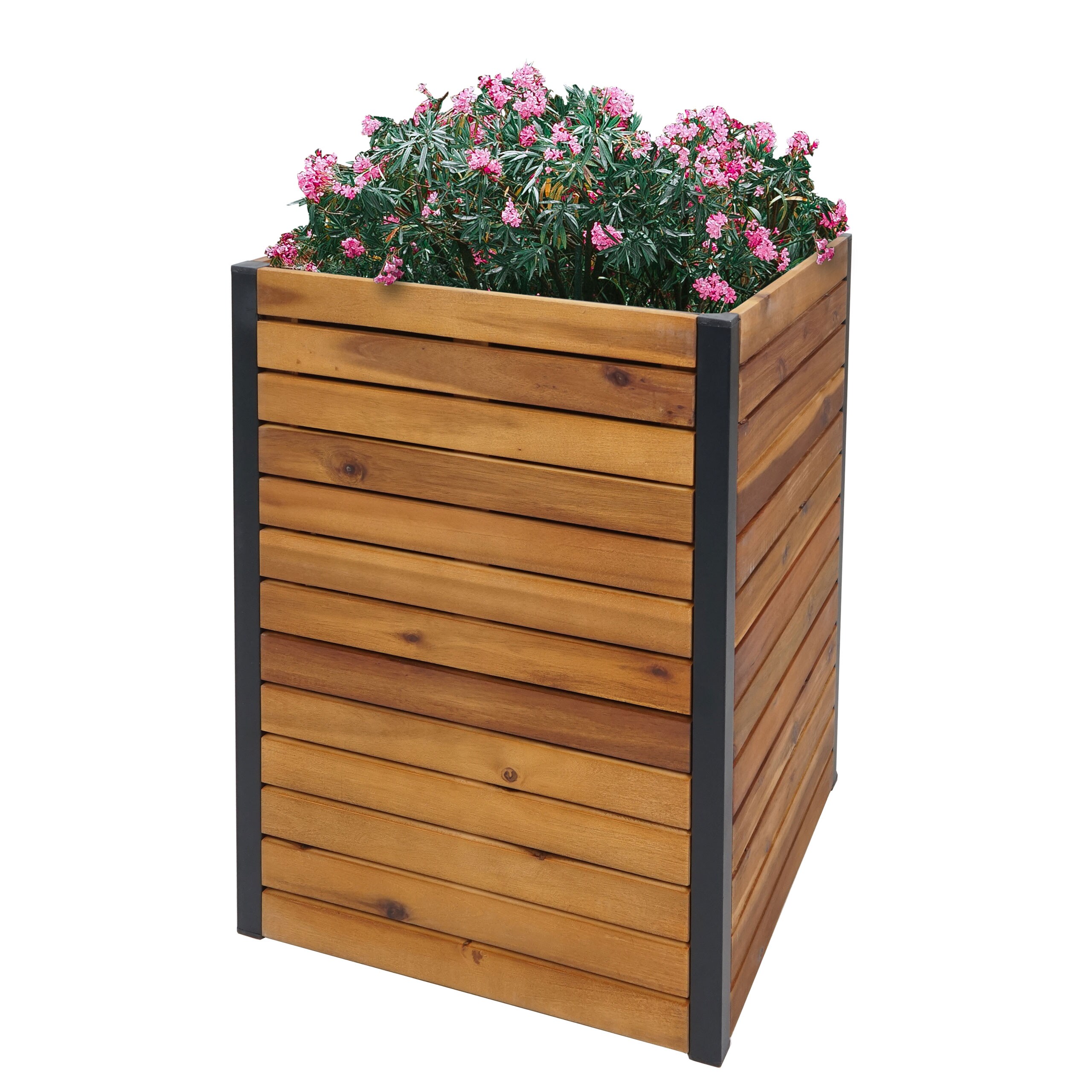 Pflanzkasten MCW-L23, Hochbeet Blumenkasten, Outdoor Akazie Holz MVG-zertifiziert Aluminium ~ 60x42x42cm braun 