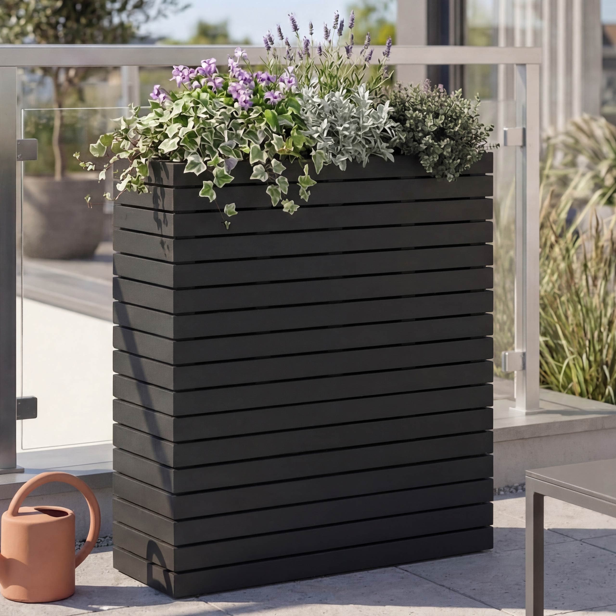 Pflanzkasten MCW-L21, Hochbeet Pflanzk&uuml;bel Blumentopf, eckig 77x63x23cm Outdoor Akazie Holz MVG-zertifiziert ~ schwarz 