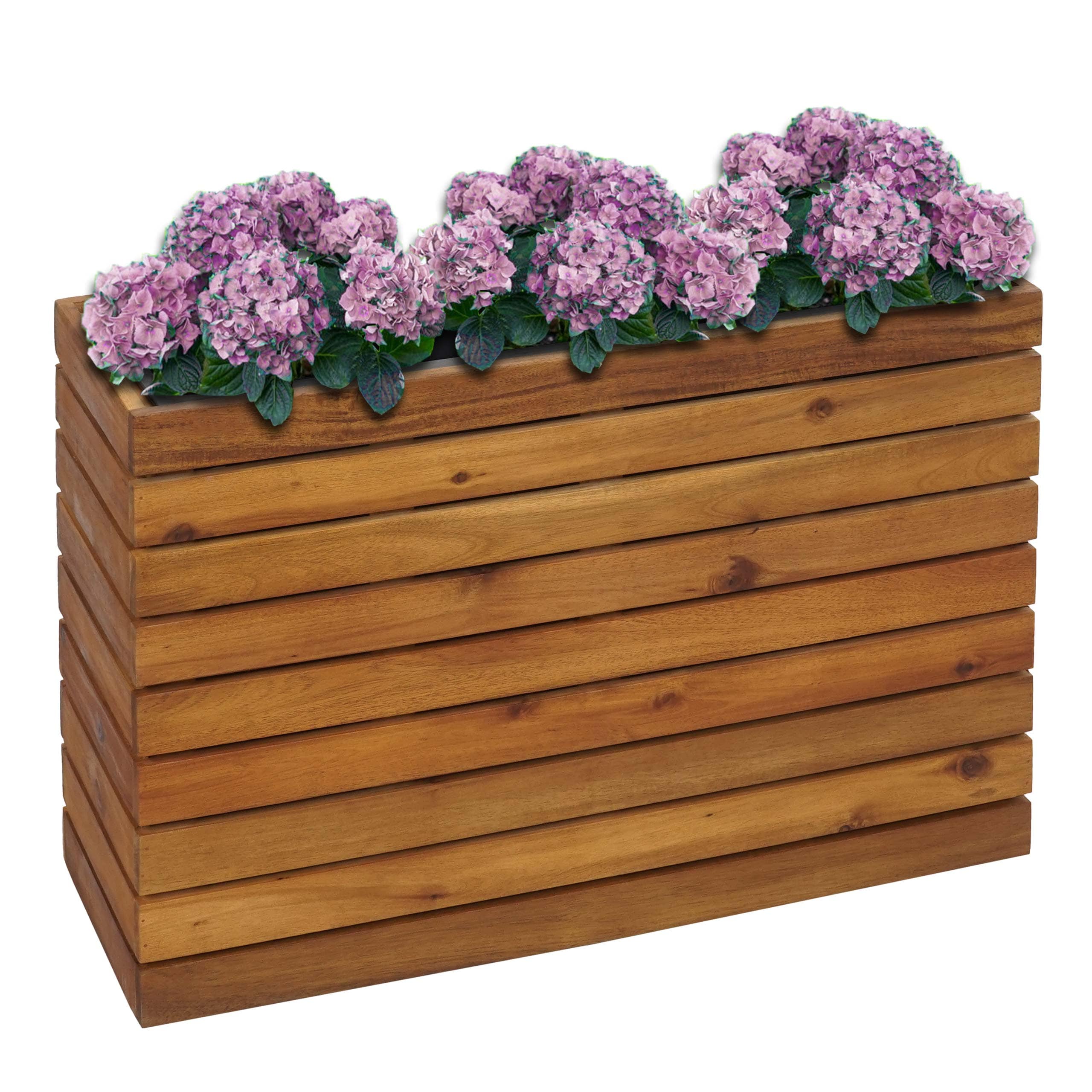 Pflanzkasten MCW-L21, Pflanzk&uuml;bel Blumentopf Hochbeet, eckig 41x63x23cm Outdoor Akazie Holz MVG-zertifiziert, braun 