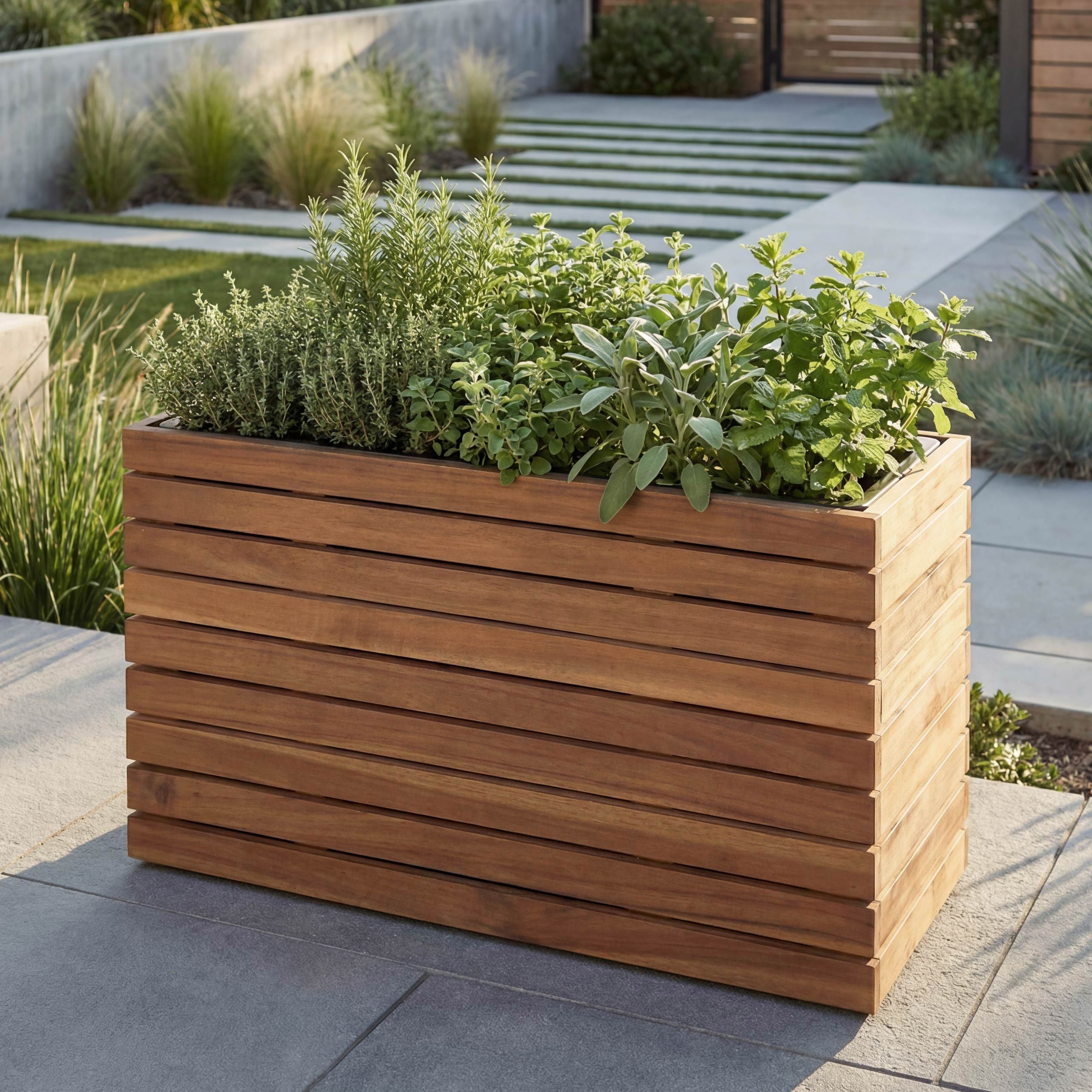 Pflanzkasten MCW-L21, Pflanzk&uuml;bel Blumentopf Hochbeet, eckig 41x63x23cm Outdoor Akazie Holz MVG-zertifiziert ~ hellbraun 