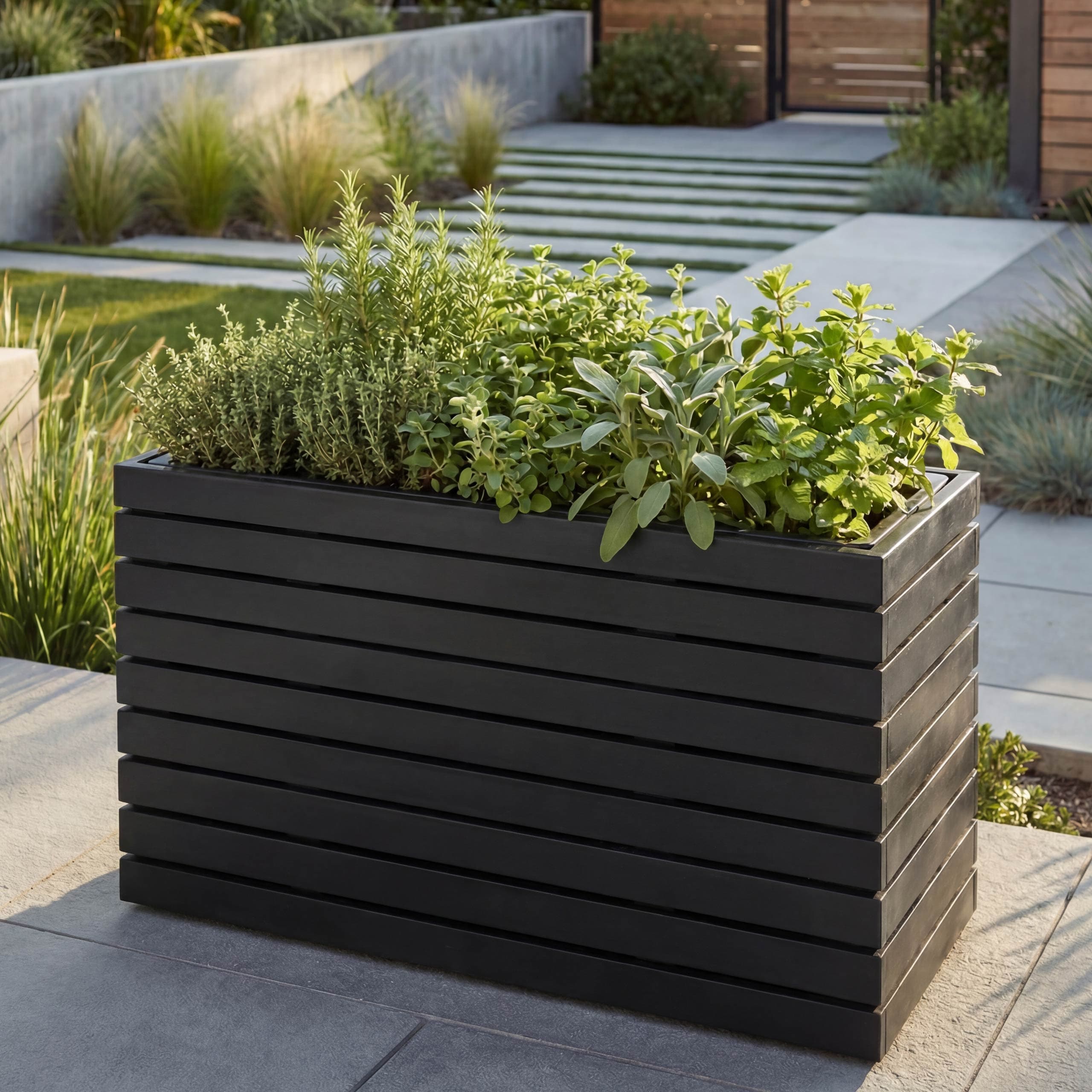 Pflanzkasten MCW-L21, Pflanzk&uuml;bel Blumentopf Hochbeet, eckig 41x63x23cm Outdoor Akazie Holz MVG-zertifiziert ~ schwarz 