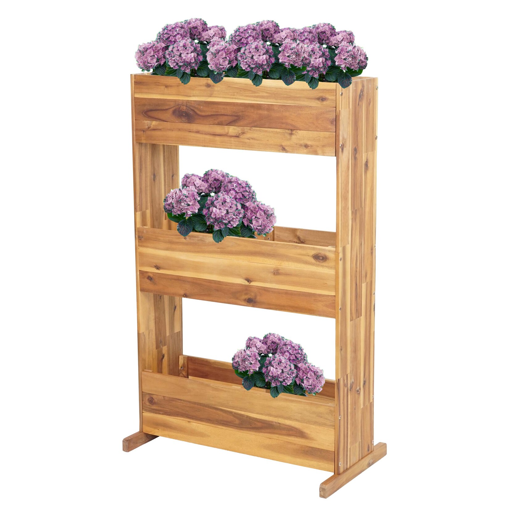Pflanzkastenregal -L20, Blumenkasten Hochbeet, 115x71x40cm Outdoor Akazie Holz MVG-zertifiziert, 3 Reihen braun