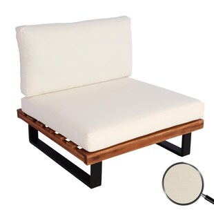 Lounge-Sessel MCW-H54, Garten-Sessel, Spun Poly Akazie Holz MVG-zertifiziert Aluminium ~ braun, Polster cremeweiß 
