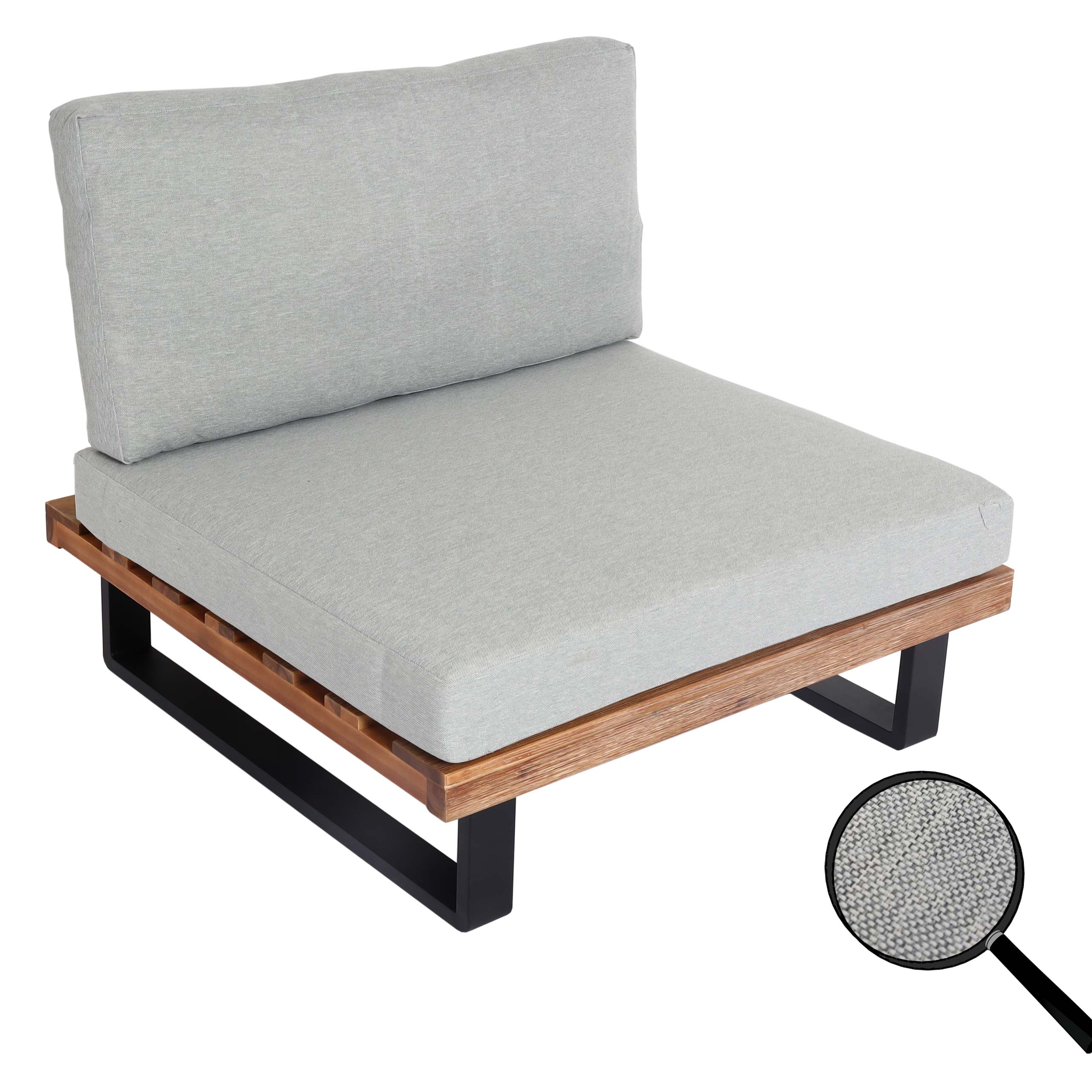 Lounge-Sessel MCW-H54, Garten-Sessel, Spun Poly Akazie Holz MVG-zertifiziert Aluminium ~ hellbraun, Polster hellgrau 