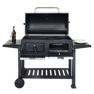 Holzkohlegrill MCW-K94, Grillwagen Standgrill BBQ Gartengrill mit Deckel Ablage, Stahl Emaille 110x153x60cm schwarz 