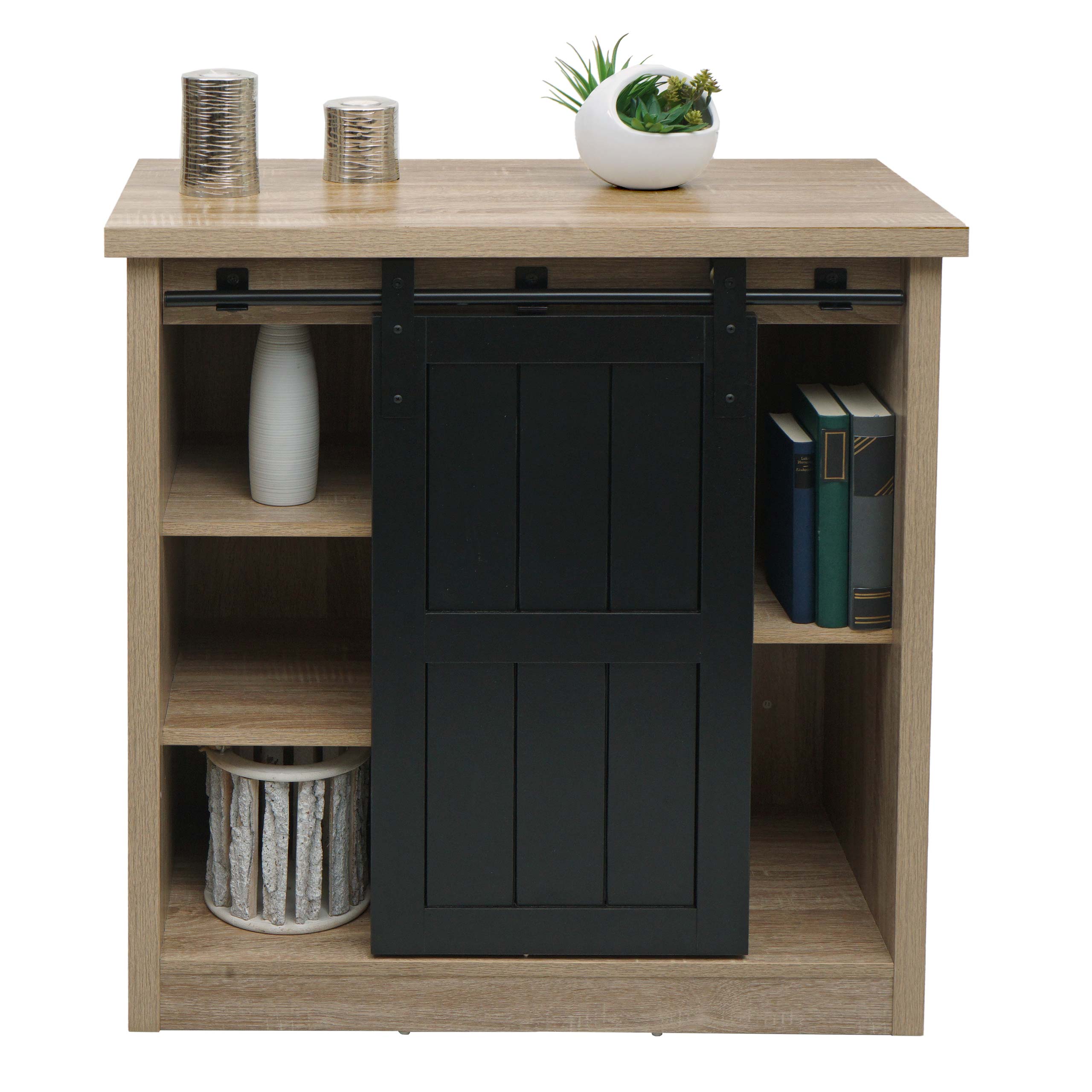 Kommode MCW-K75, Schrank Regal, Schiebet&uuml;re 5 Stauf&auml;cher, Holz-Optik Industrial Metall 84x80x40cm ~ naturfarben 