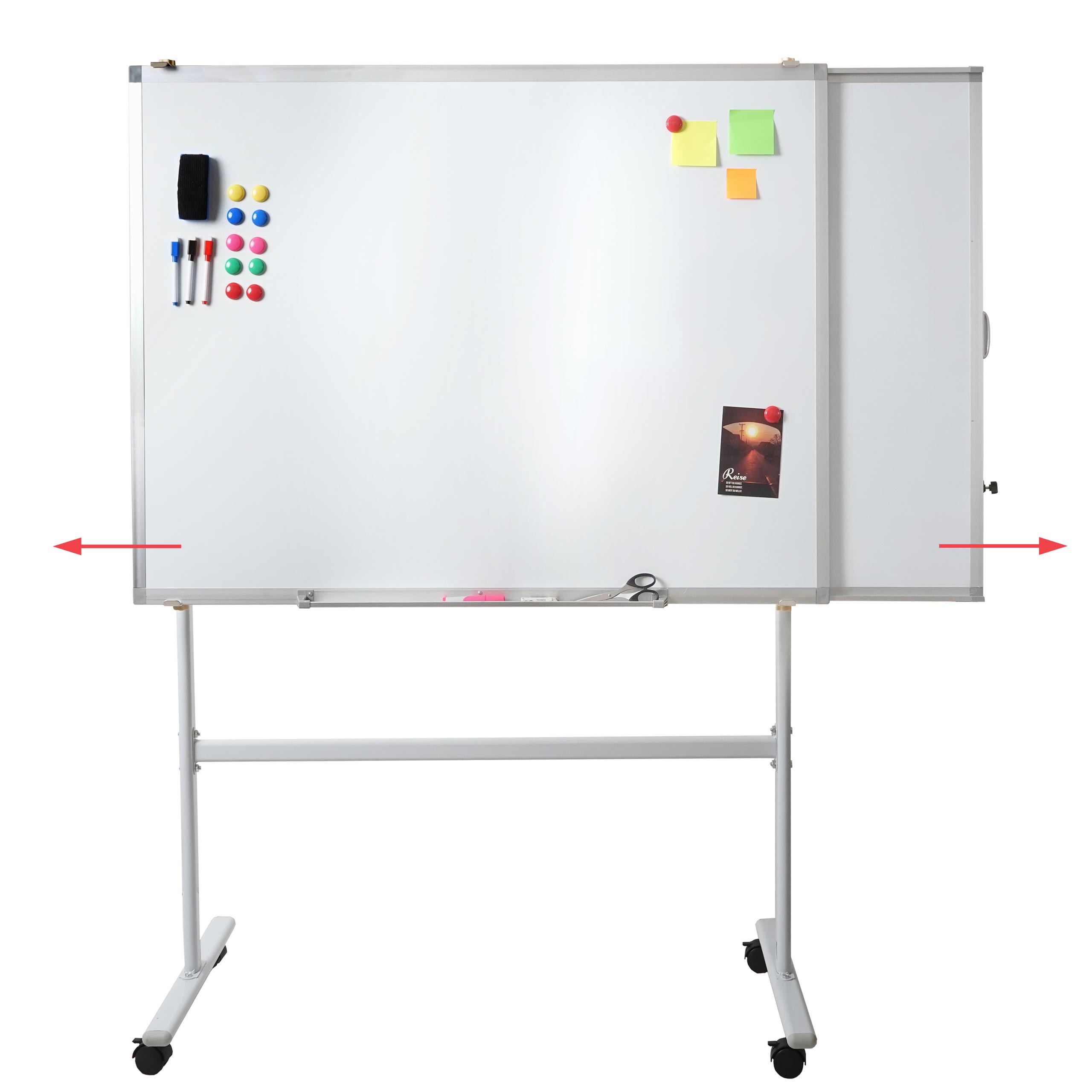 Whiteboard MCW-C85b, mit ausziehbarer Tafel Magnettafel Memoboard Pinnwand, mobil rollbar inkl. Zubeh&ouml;r, 167x186cm 