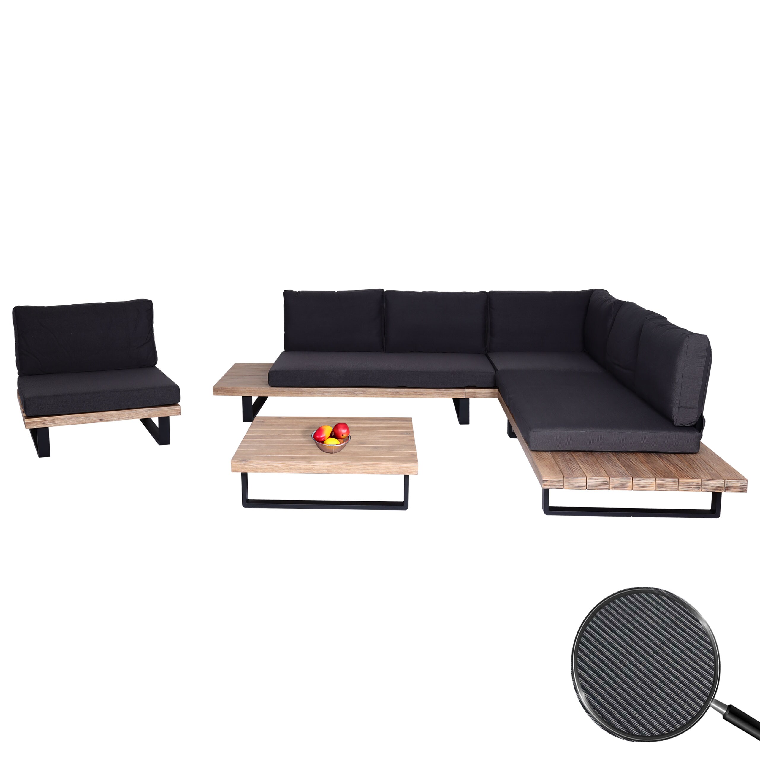Garten-Garnitur mit Sessel MCW-H54, Lounge-Set Sofa, Spun Poly Akazie Holz MVG Aluminium ~ hellbraun, Polster dunkelgrau 