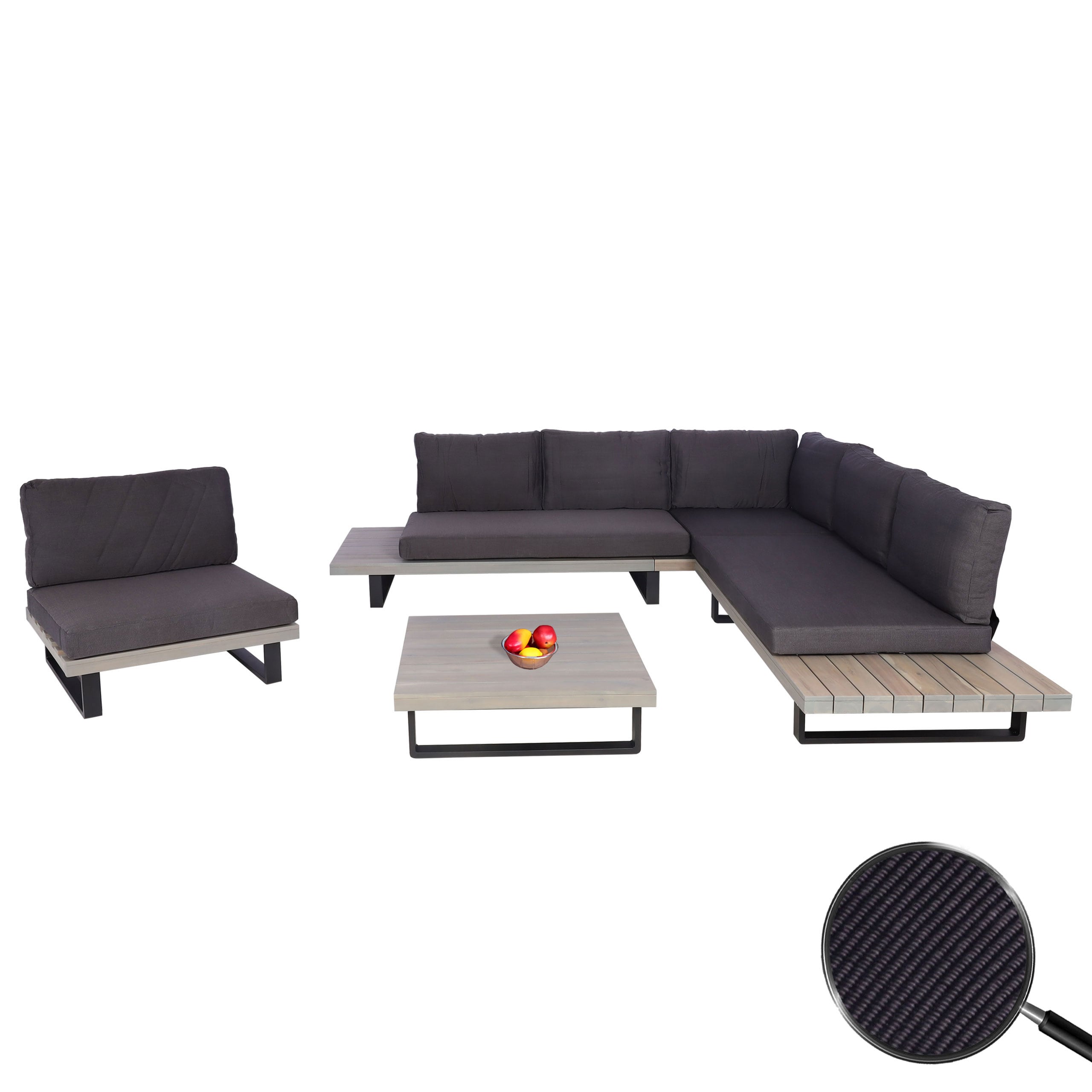 Garten-Garnitur mit Sessel MCW-H54, Lounge-Set Sofa, Spun Poly Akazie Holz MVG Aluminium ~ grau, Polster dunkelgrau 