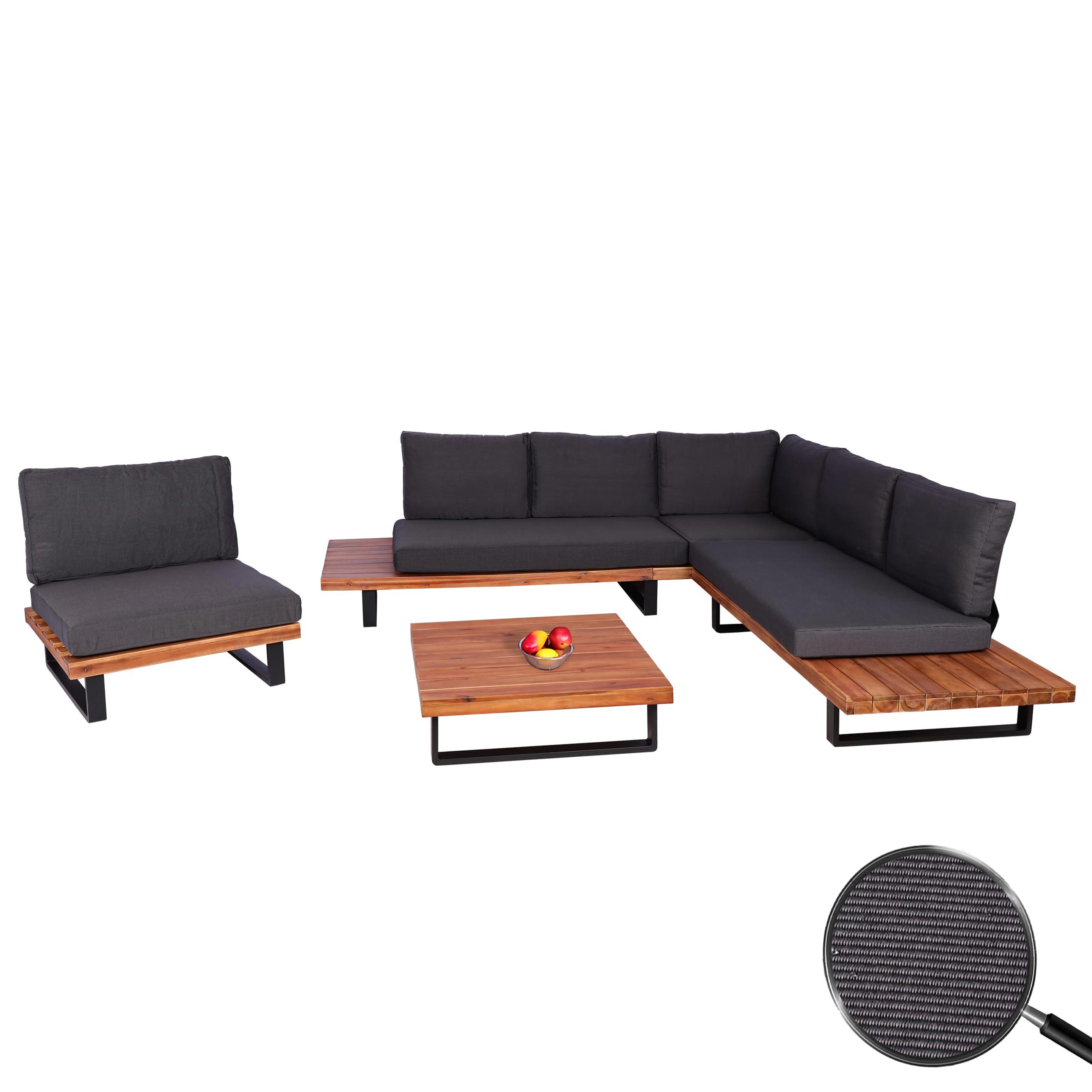 Garten-Garnitur mit Sessel MCW-H54, Lounge-Set Sofa, Spun Poly Akazie Holz MVG Aluminium ~ braun, Polster dunkelgrau 
