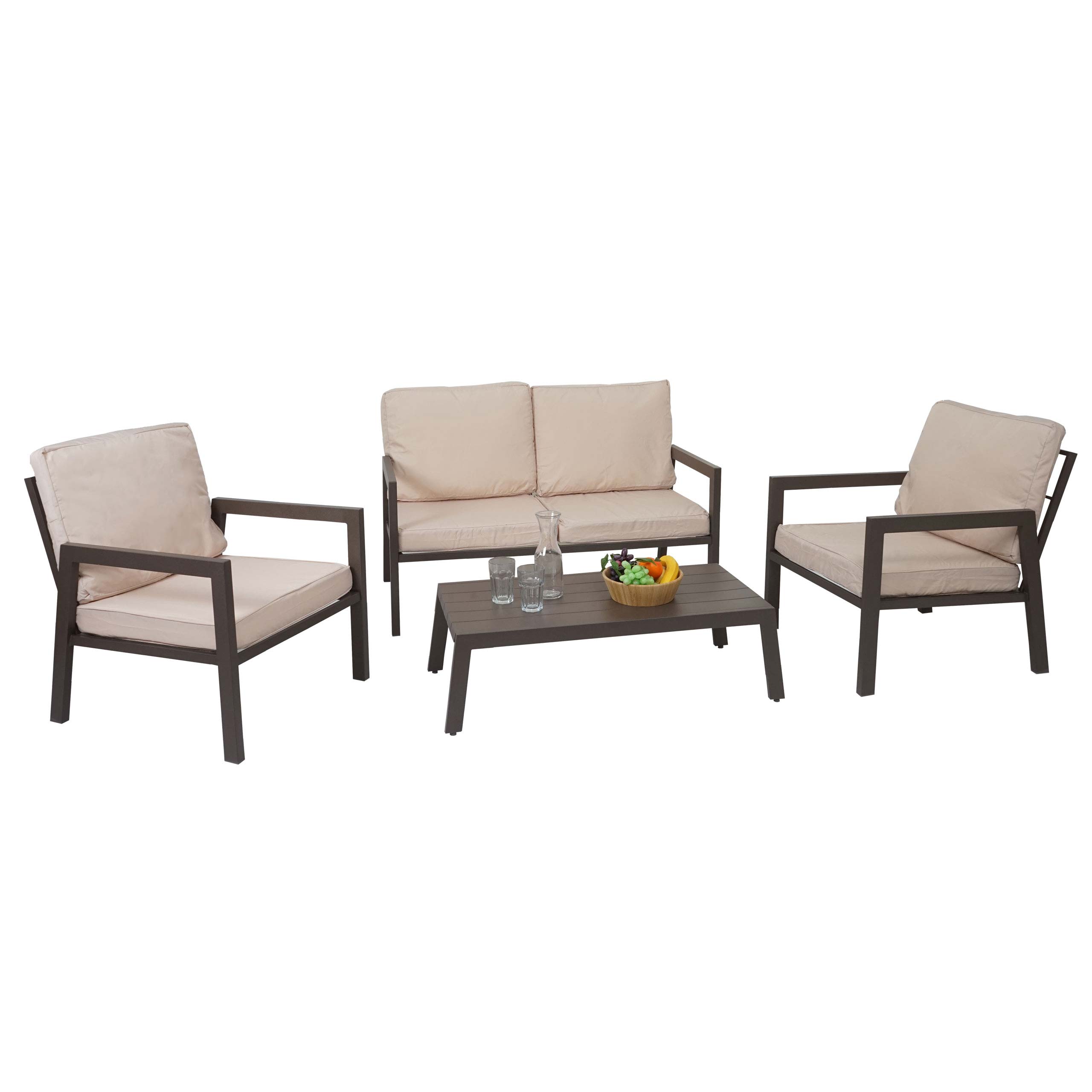 Garnitur MCW-L64, Gartenlounge Gartengarnitur Lounge-Set Sitzgruppe Sofa, Metall ~ Polster creme-wei&szlig; 