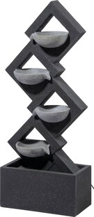 dobar Polyresin-Brunnen mit Pumpe und LEDs, eckig mit 4 Schalen, dunkelgrau 