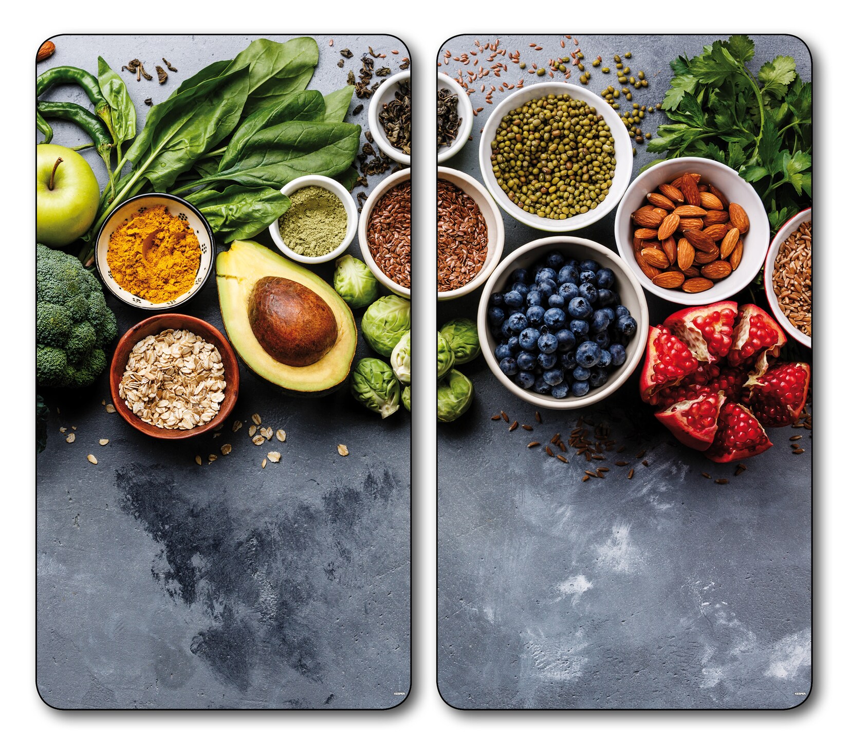 KESPER Multi-Glasschneideplatte, 2er Pack, Motiv: Healthy Kitchen