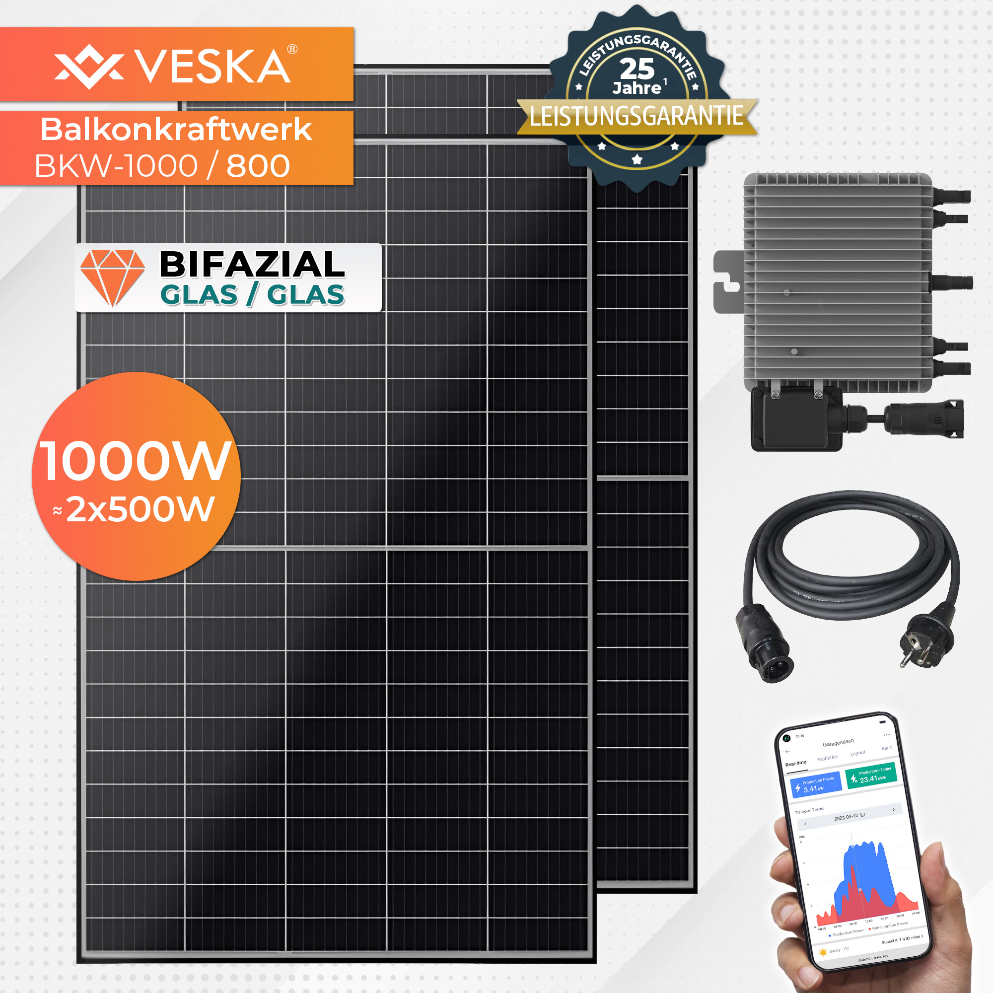Balkonkraftwerk 1000/800W Bifazial Photovoltaik Solaranlage WIFI Smarte Mini-PV Anlage 