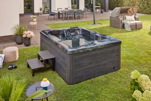 HOME DELUXE Outdoor Whirlpool BLACK MARBLE - Mit Treppe und Thermoabdeckung 