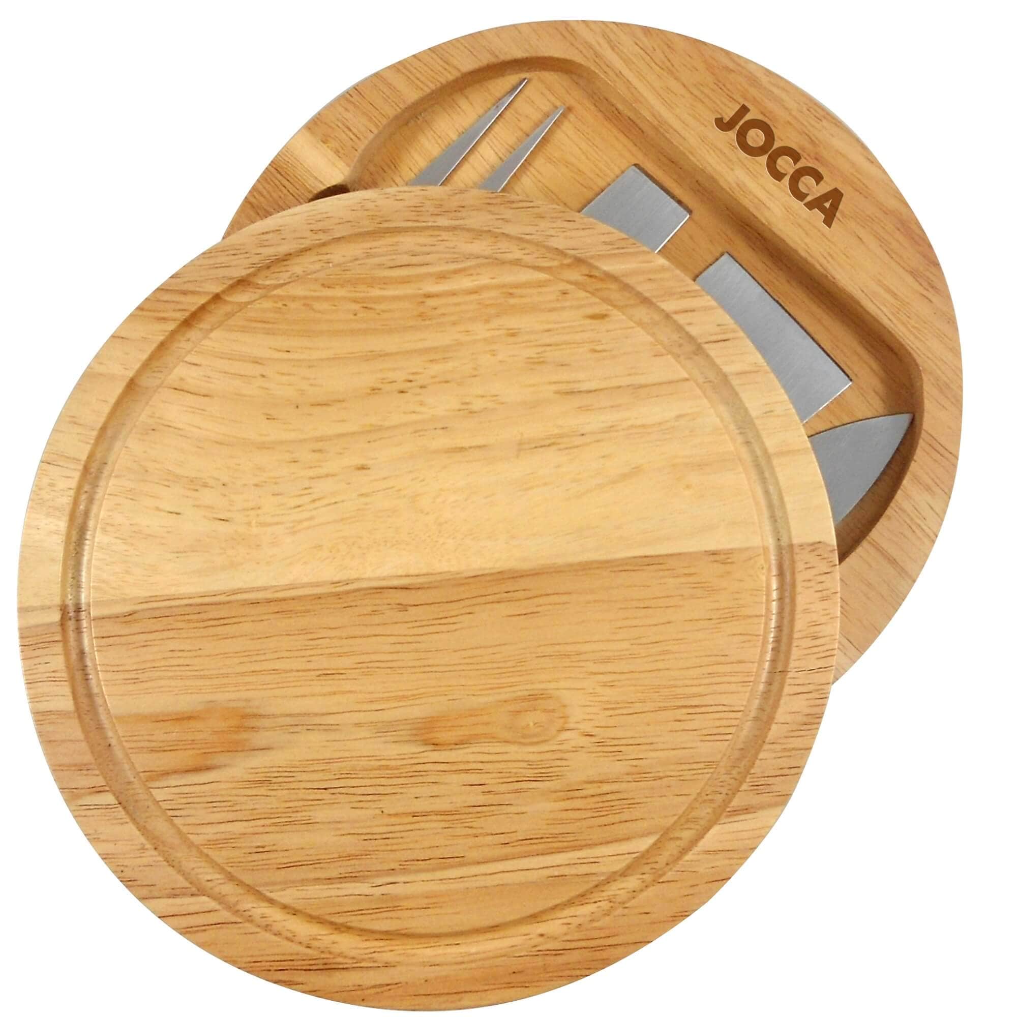 Jocca K&auml;sebrett aus Kautschukholz mit 4 K&auml;semesser f&uuml;r K&auml;segenuss und kalte Speisen 